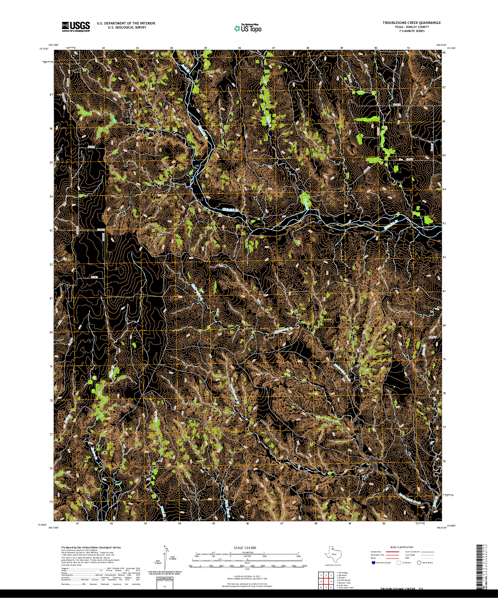 US TOPO 7.5-MINUTE MAP FOR TROUBLESOME CREEK, TX