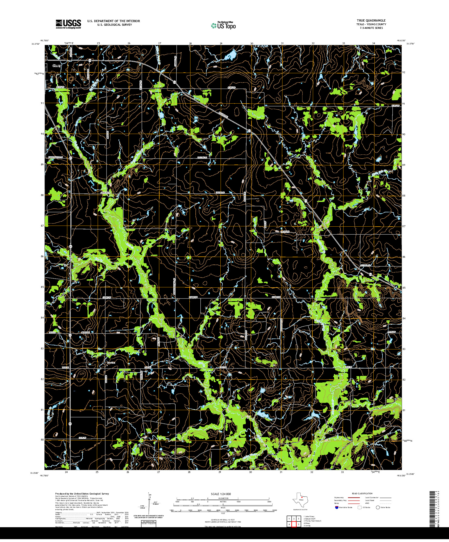 US TOPO 7.5-MINUTE MAP FOR TRUE, TX