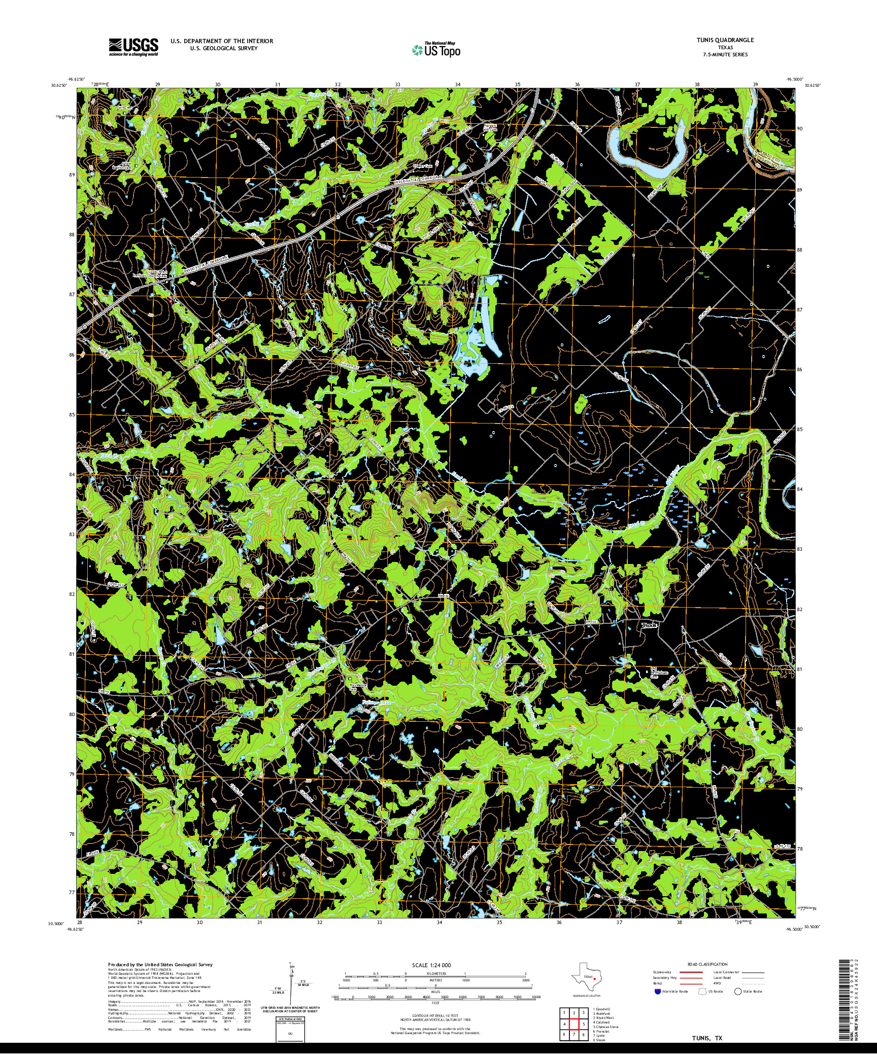 US TOPO 7.5-MINUTE MAP FOR TUNIS, TX