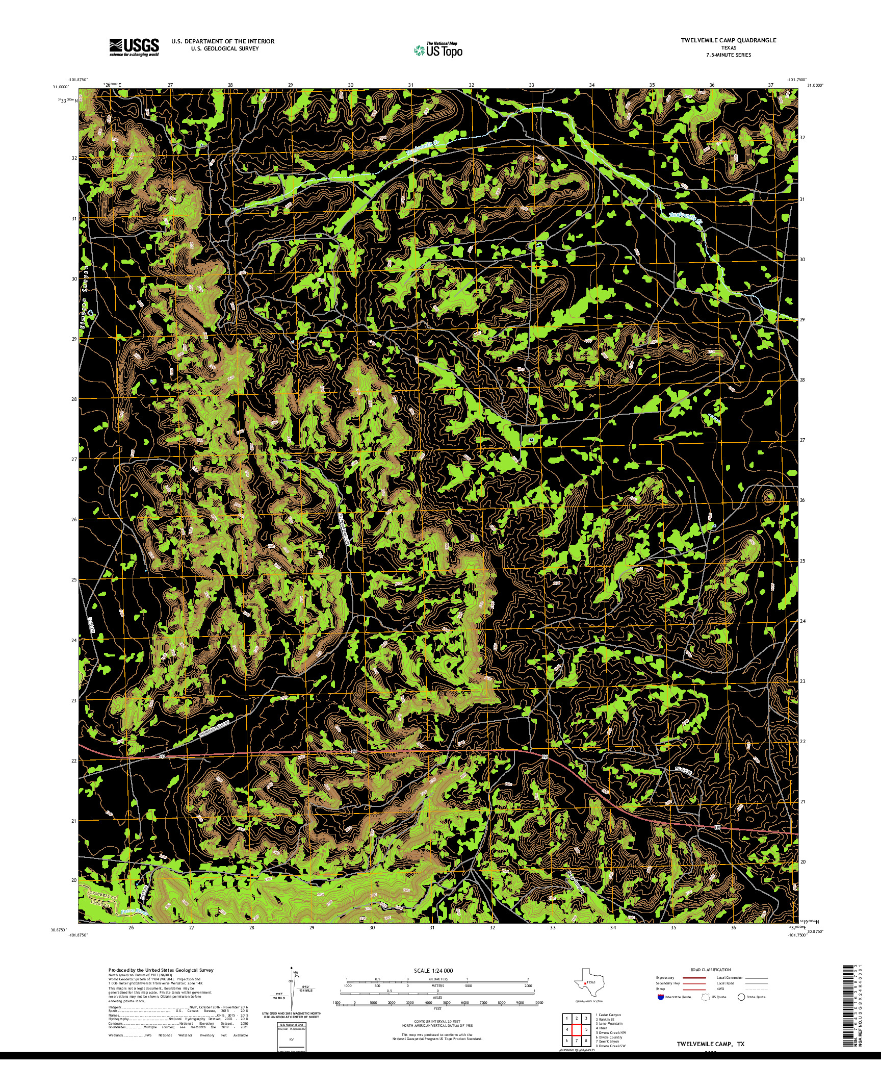 US TOPO 7.5-MINUTE MAP FOR TWELVEMILE CAMP, TX