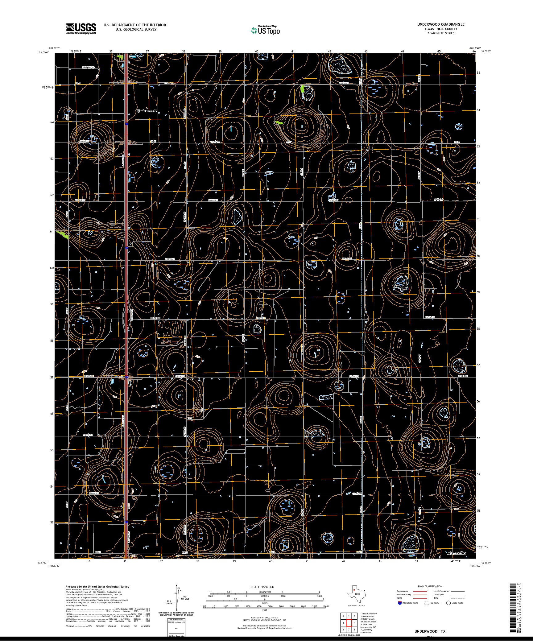 US TOPO 7.5-MINUTE MAP FOR UNDERWOOD, TX