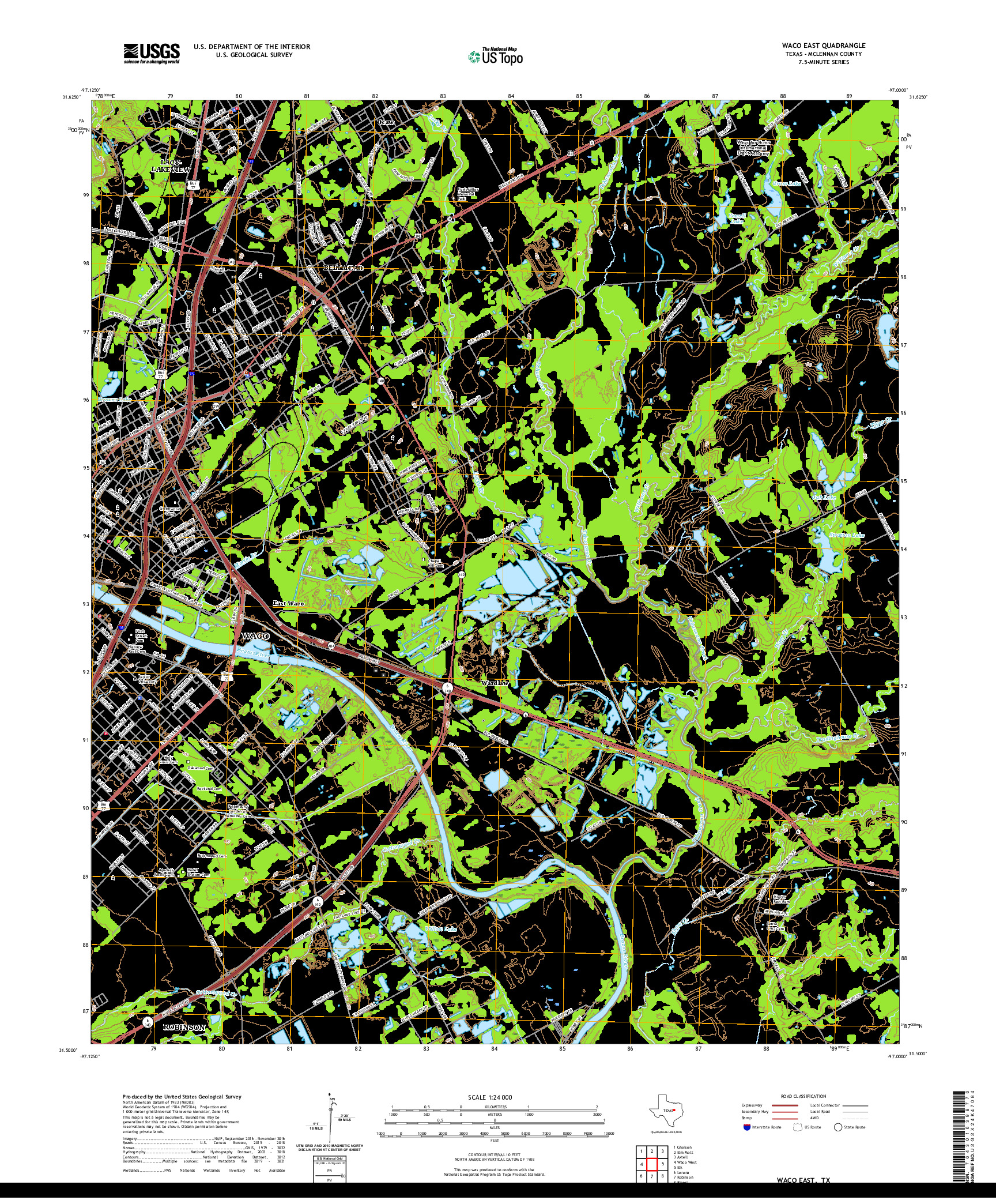 US TOPO 7.5-MINUTE MAP FOR WACO EAST, TX