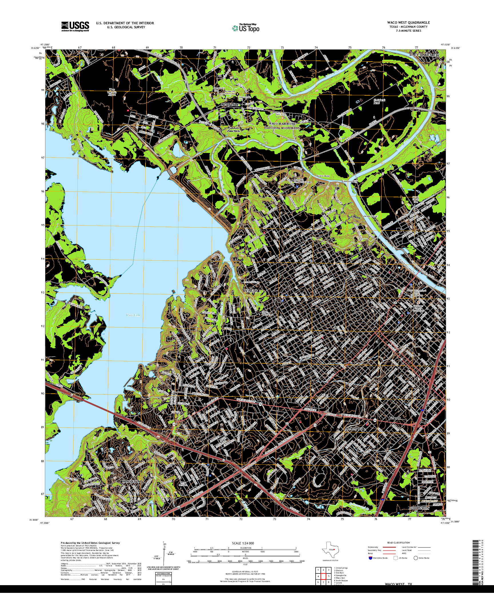 US TOPO 7.5-MINUTE MAP FOR WACO WEST, TX