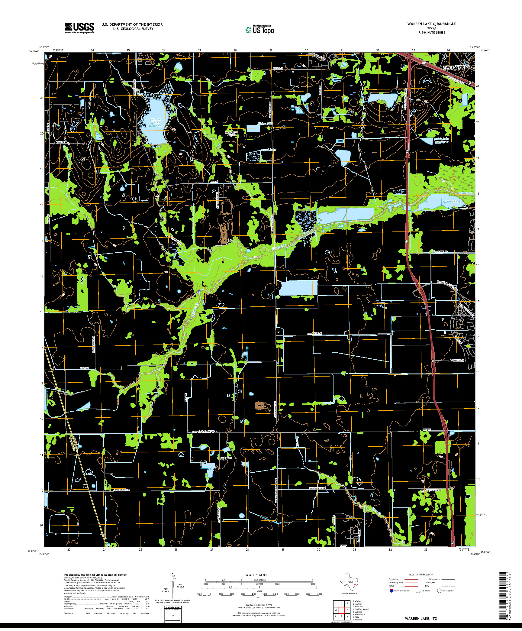 US TOPO 7.5-MINUTE MAP FOR WARREN LAKE, TX