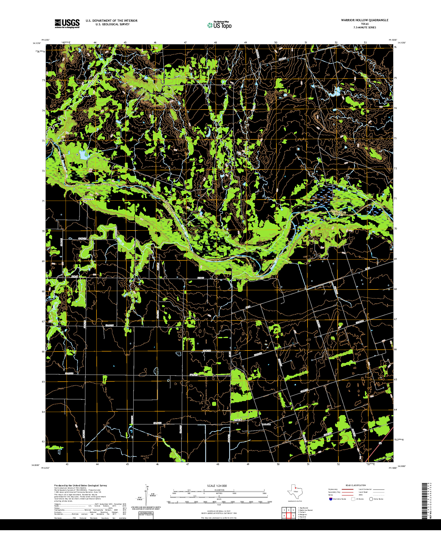 US TOPO 7.5-MINUTE MAP FOR WARRIOR HOLLOW, TX