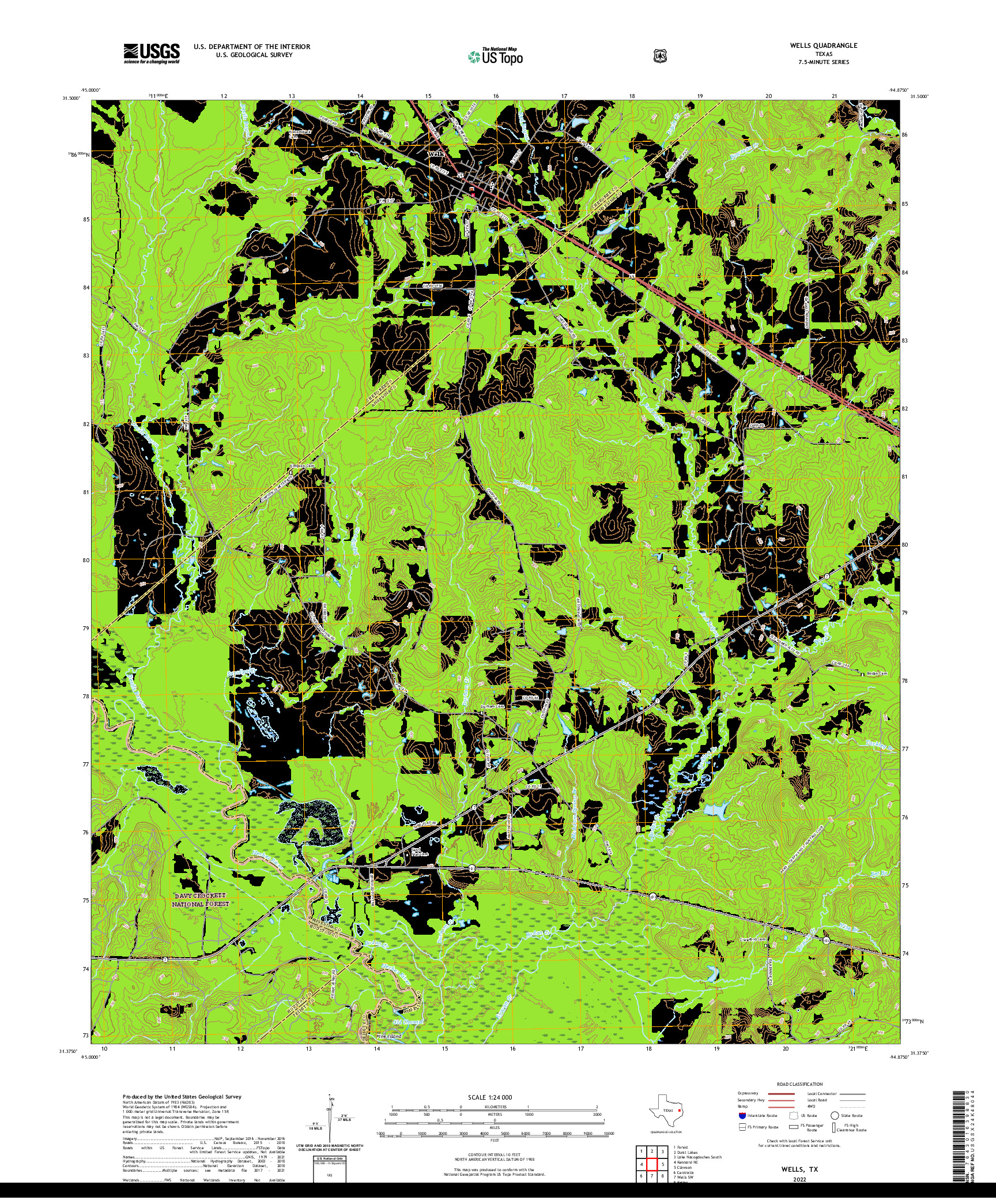 US TOPO 7.5-MINUTE MAP FOR WELLS, TX