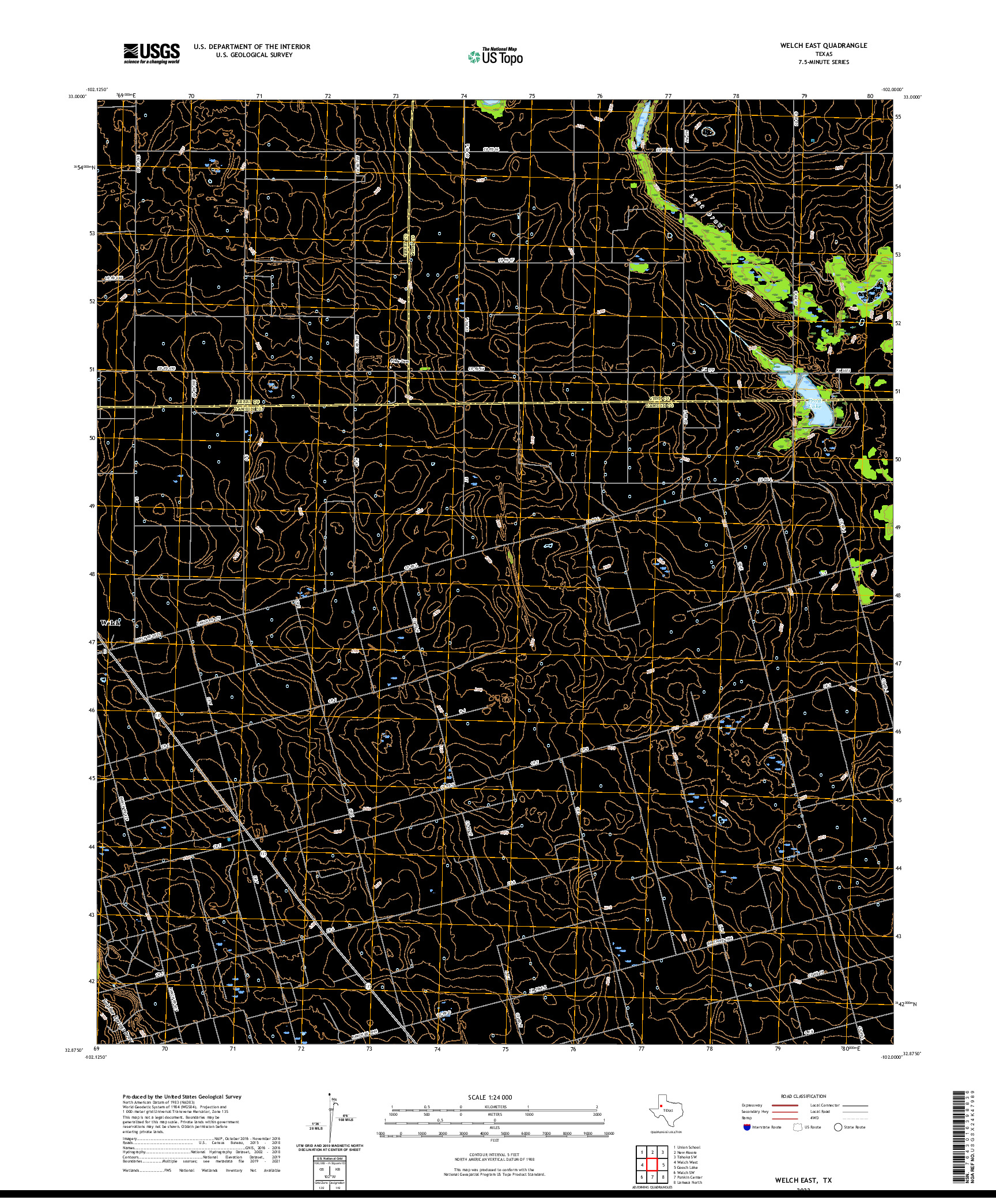 US TOPO 7.5-MINUTE MAP FOR WELCH EAST, TX