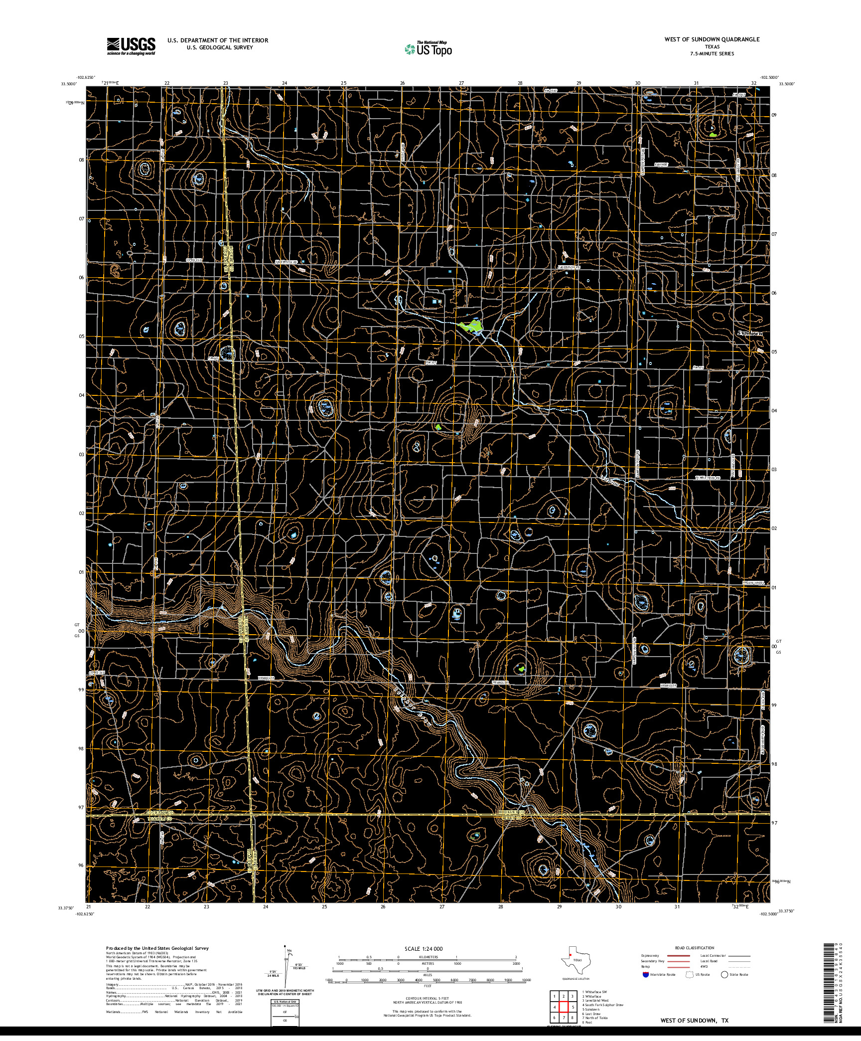 US TOPO 7.5-MINUTE MAP FOR WEST OF SUNDOWN, TX