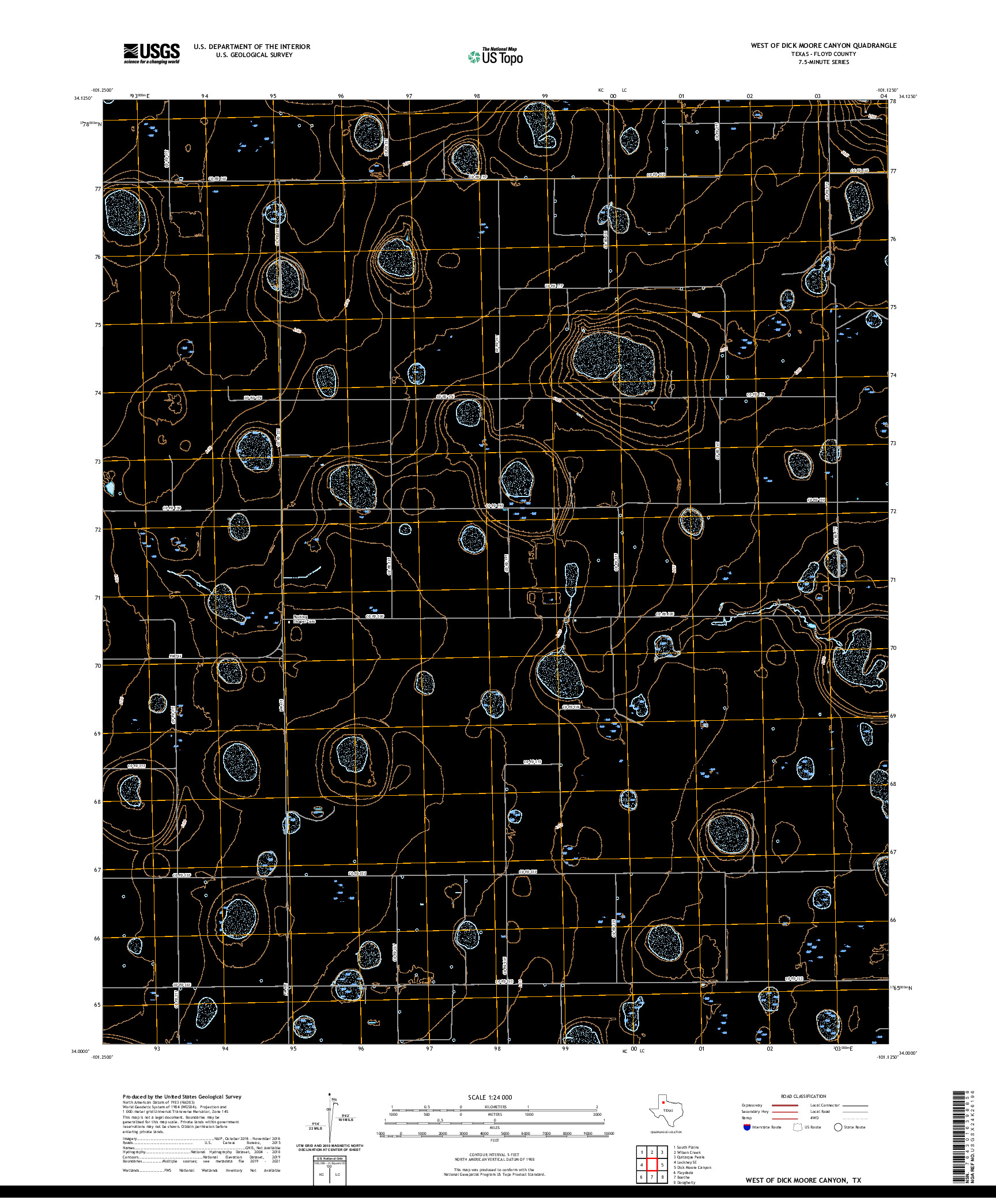 US TOPO 7.5-MINUTE MAP FOR WEST OF DICK MOORE CANYON, TX