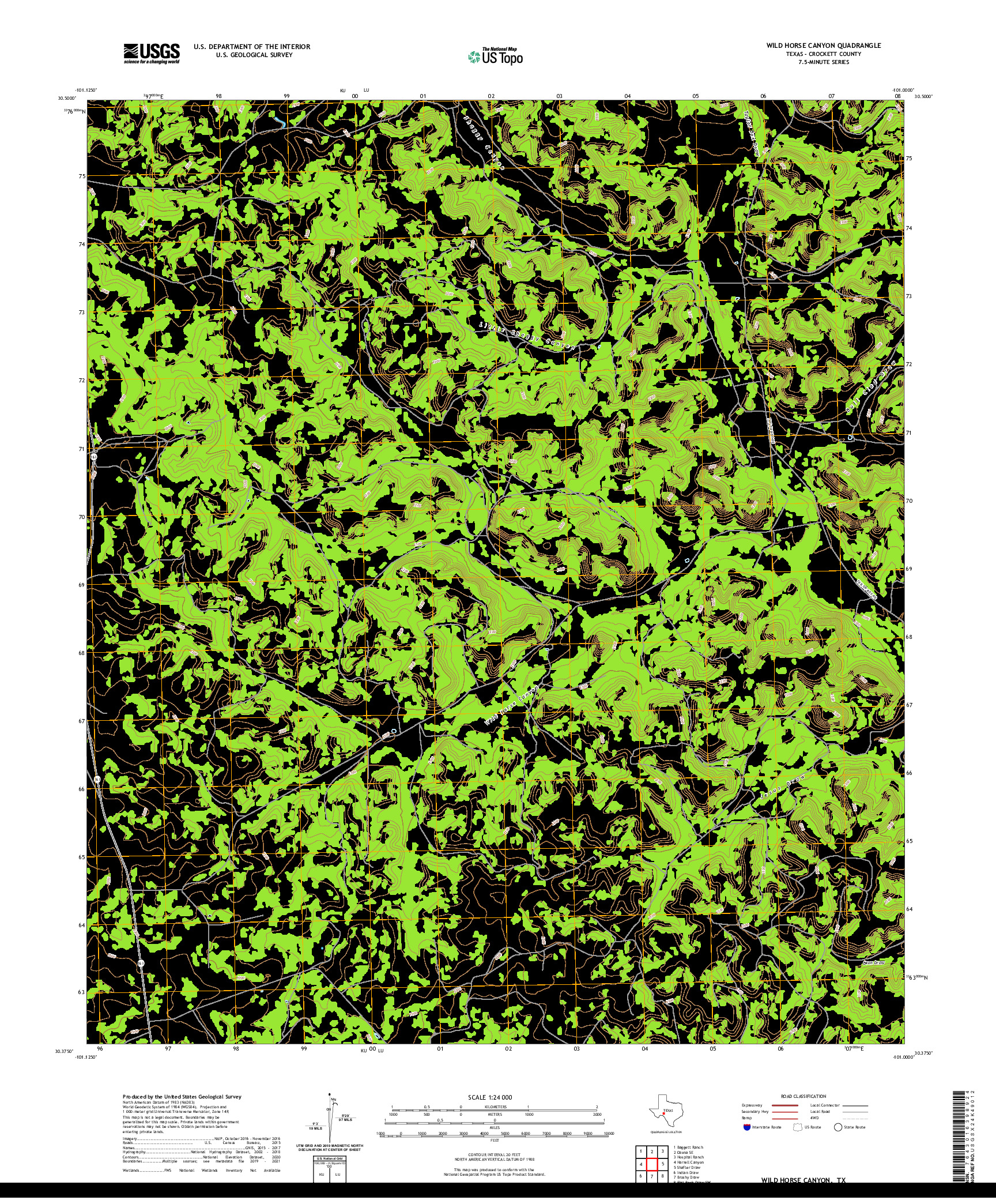 US TOPO 7.5-MINUTE MAP FOR WILD HORSE CANYON, TX