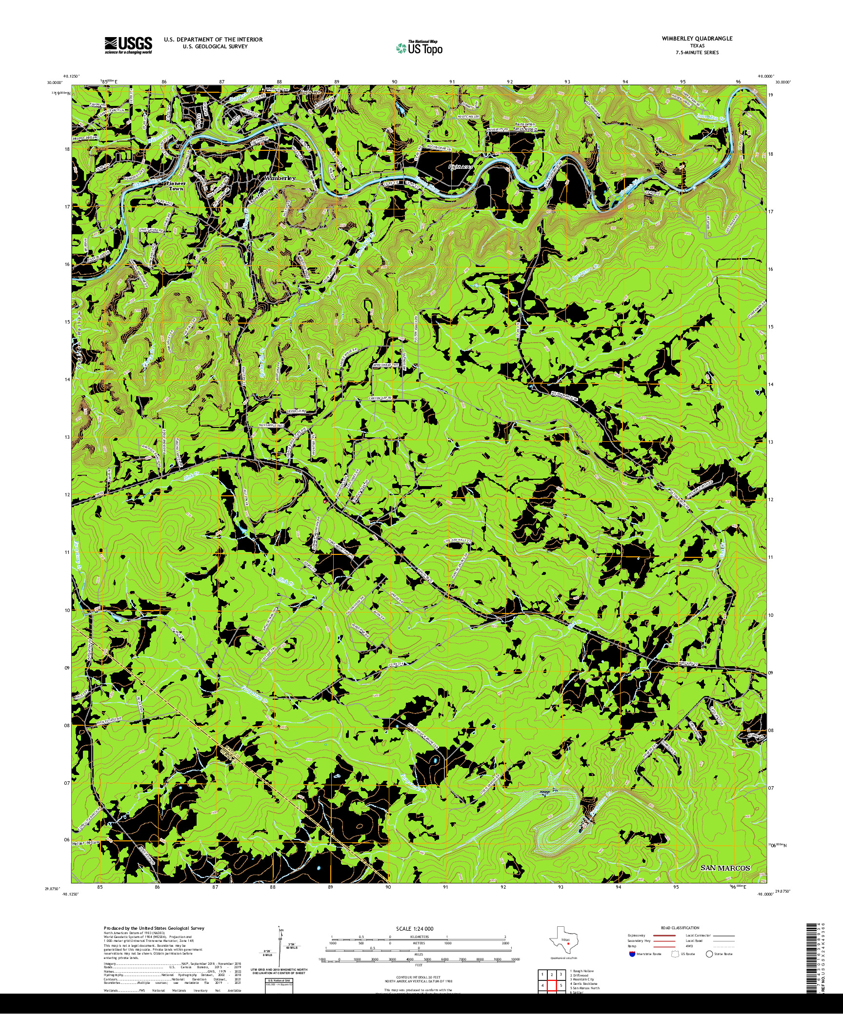 US TOPO 7.5-MINUTE MAP FOR WIMBERLEY, TX