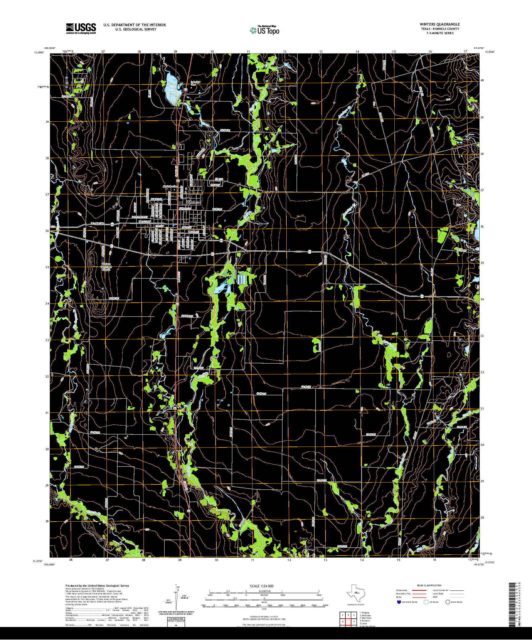 US TOPO 7.5-MINUTE MAP FOR WINTERS, TX