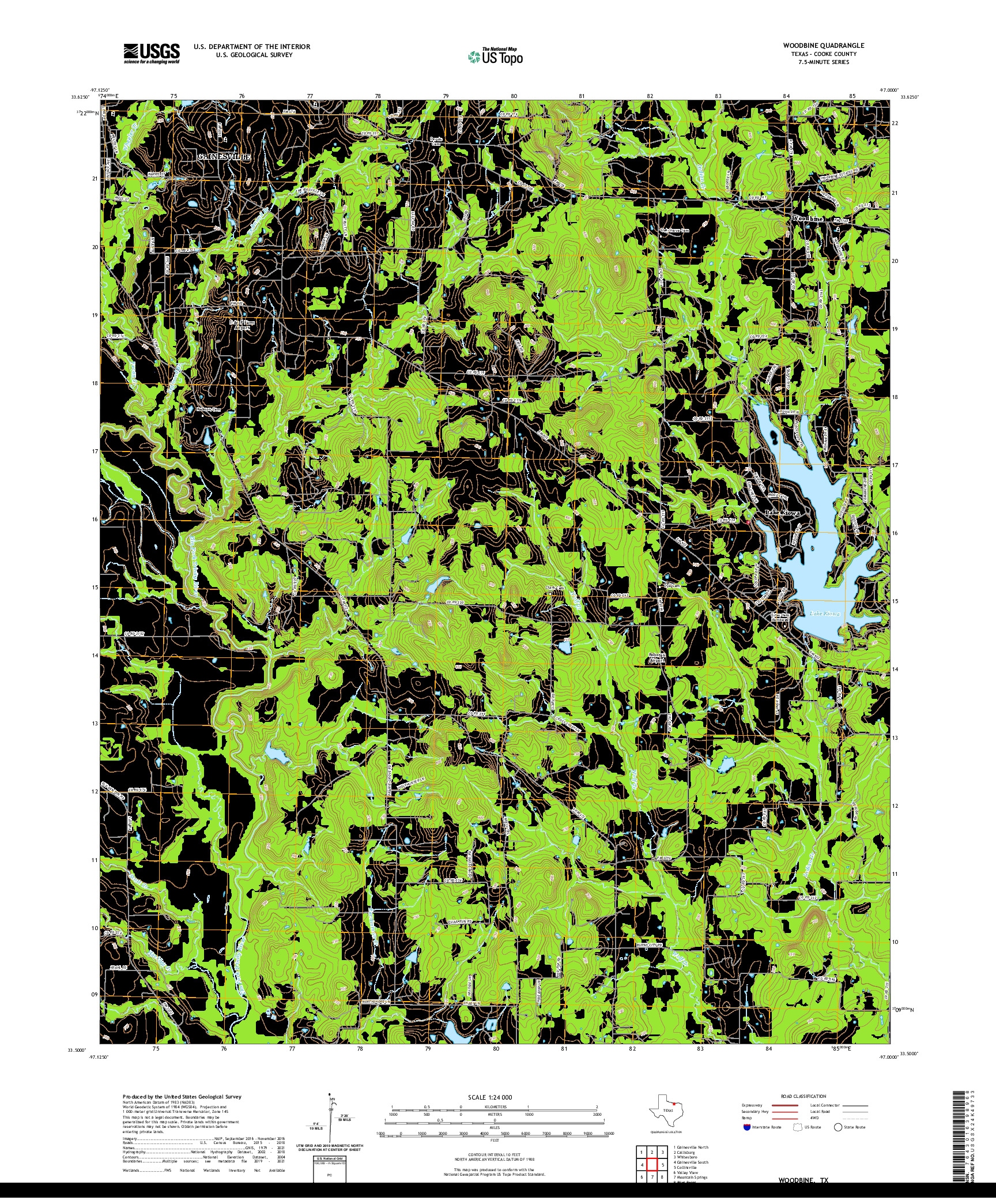 US TOPO 7.5-MINUTE MAP FOR WOODBINE, TX