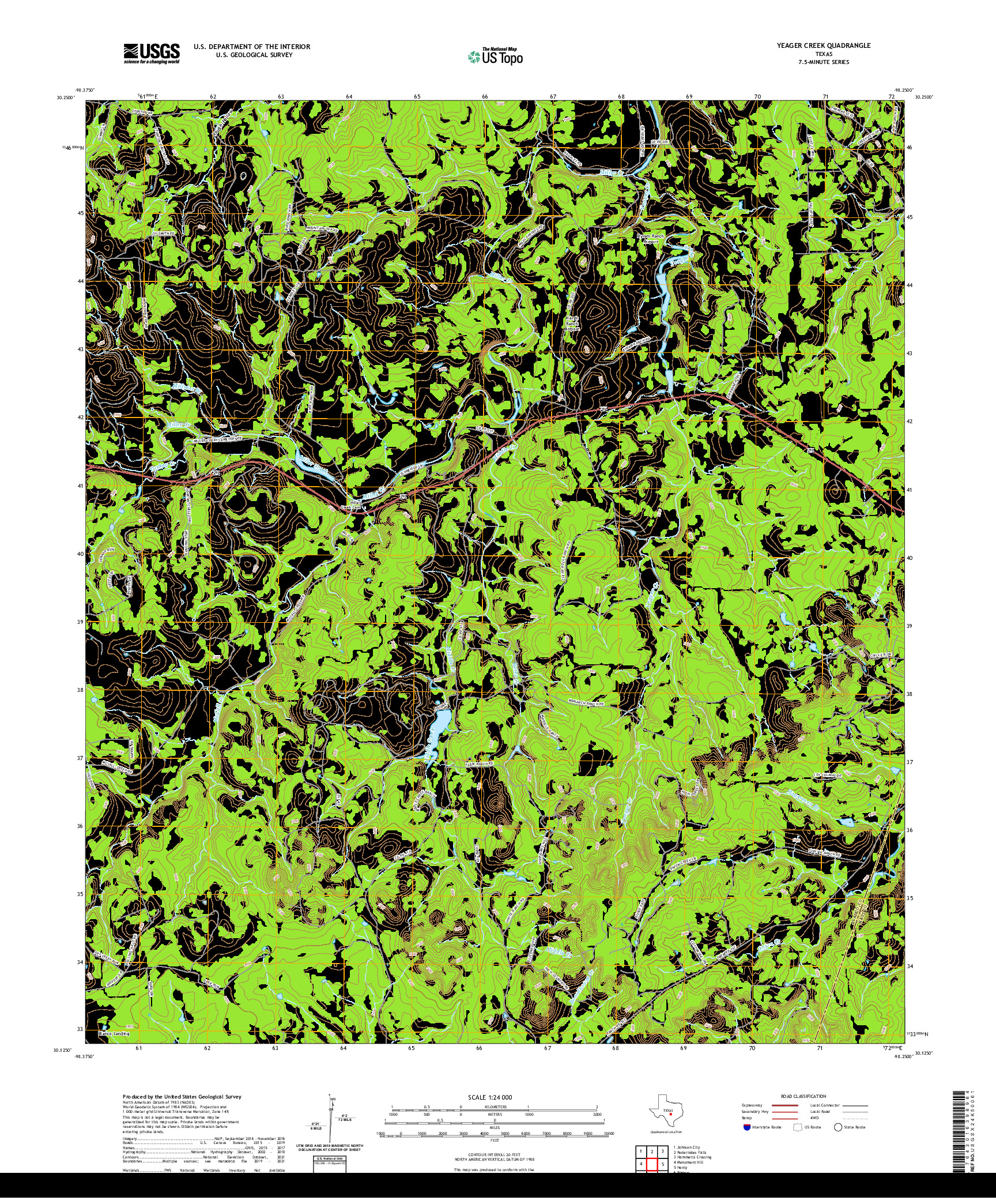 US TOPO 7.5-MINUTE MAP FOR YEAGER CREEK, TX