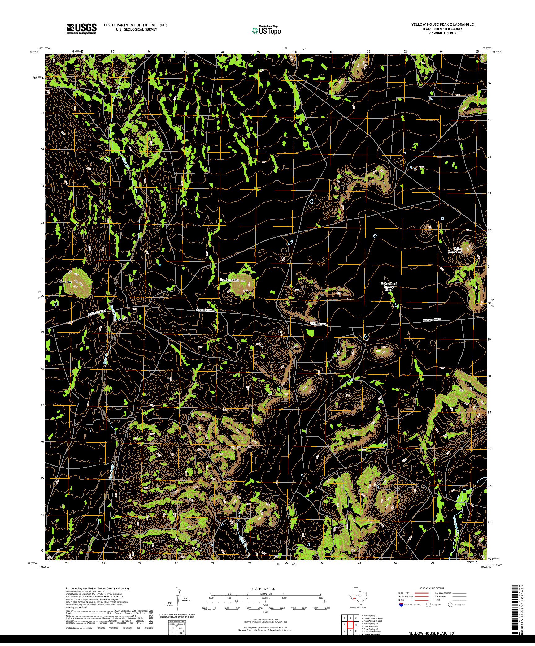 US TOPO 7.5-MINUTE MAP FOR YELLOW HOUSE PEAK, TX