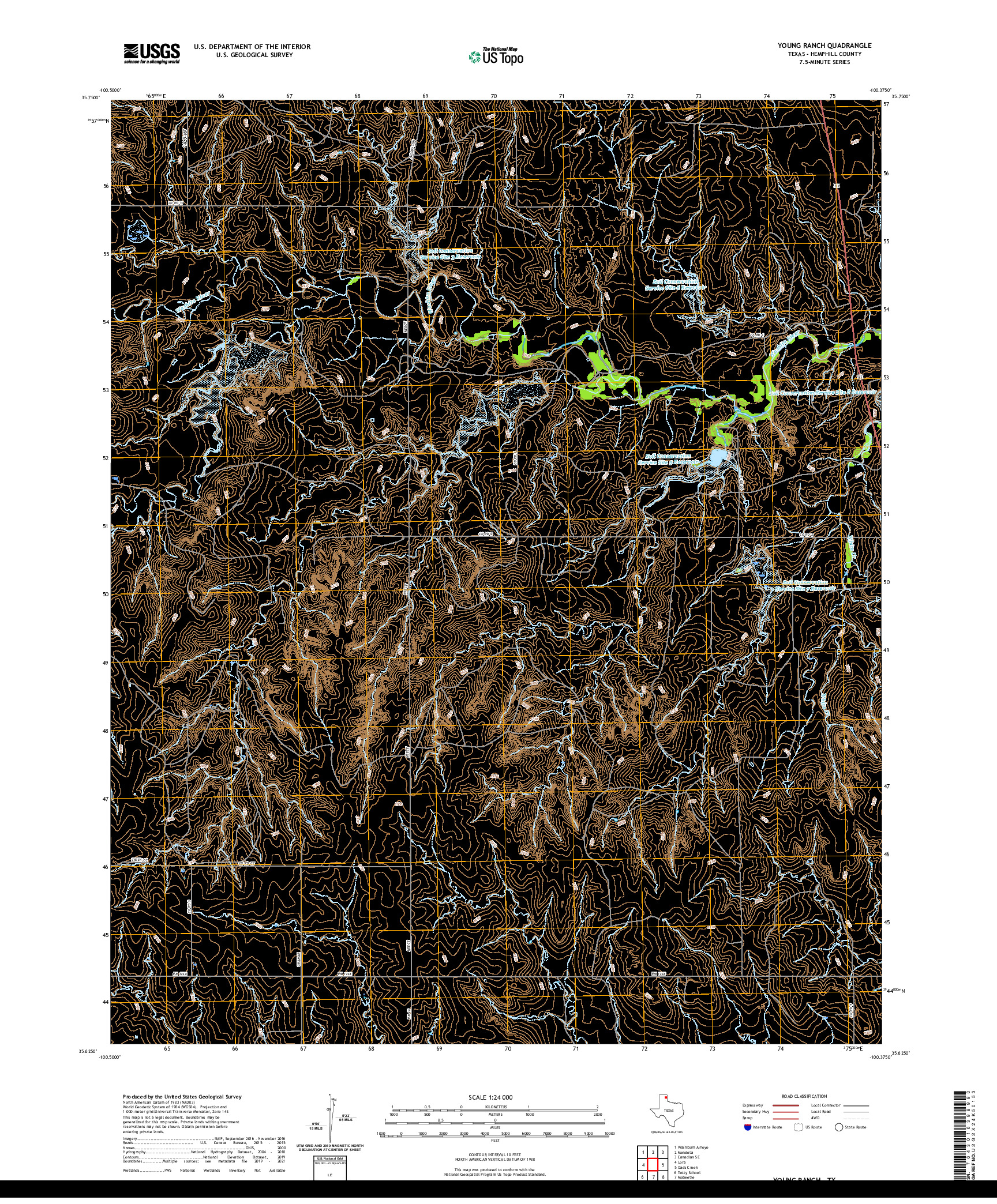 US TOPO 7.5-MINUTE MAP FOR YOUNG RANCH, TX