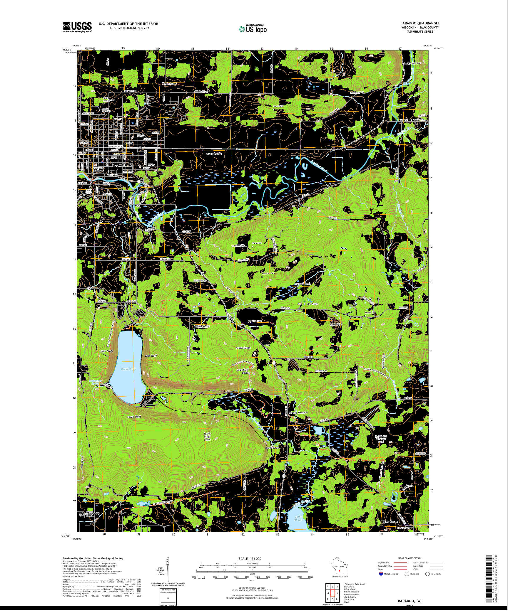 US TOPO 7.5-MINUTE MAP FOR BARABOO, WI