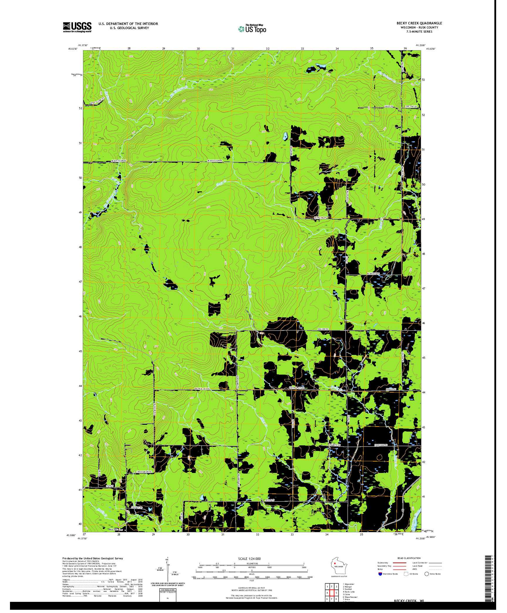 US TOPO 7.5-MINUTE MAP FOR BECKY CREEK, WI