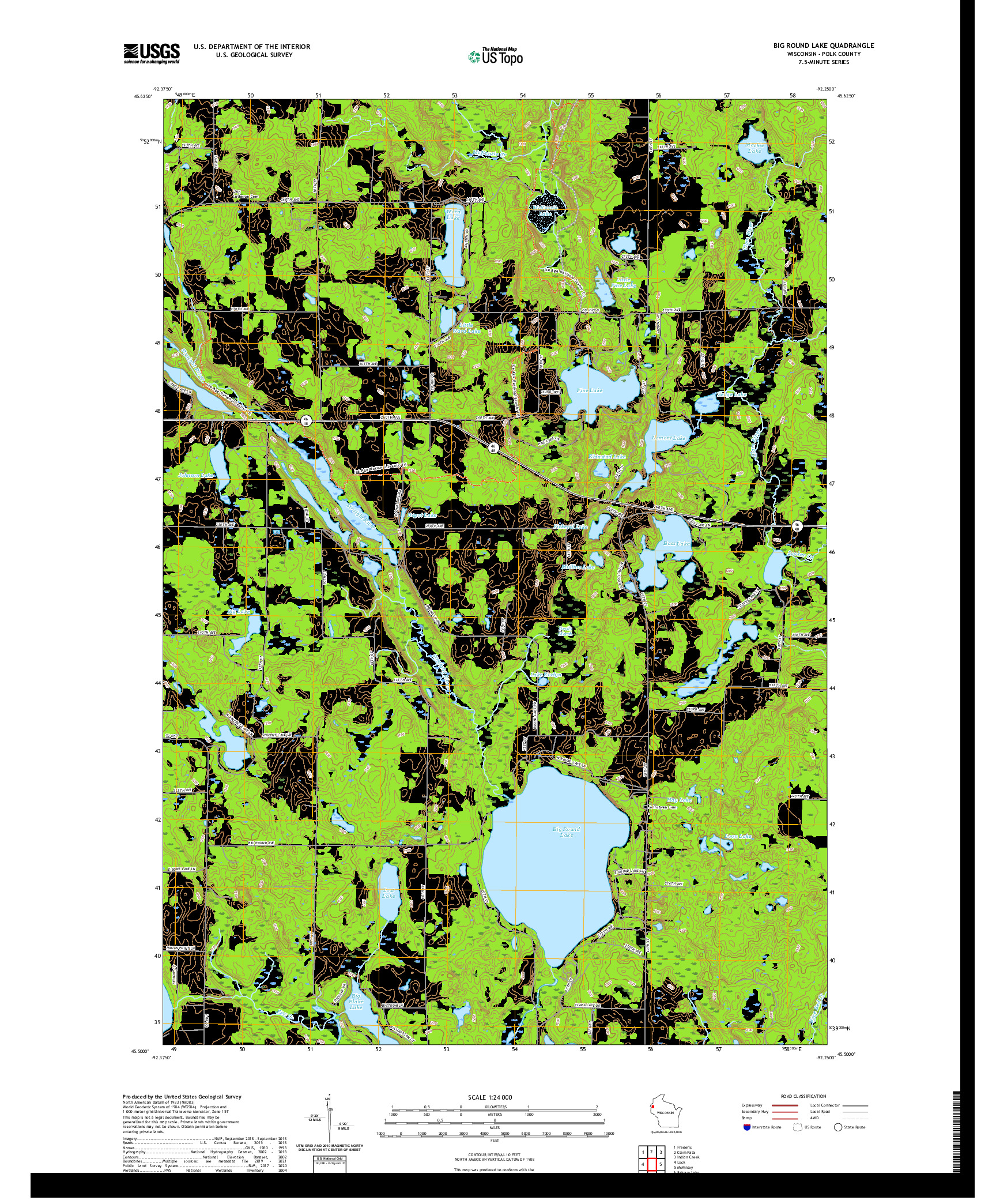 US TOPO 7.5-MINUTE MAP FOR BIG ROUND LAKE, WI