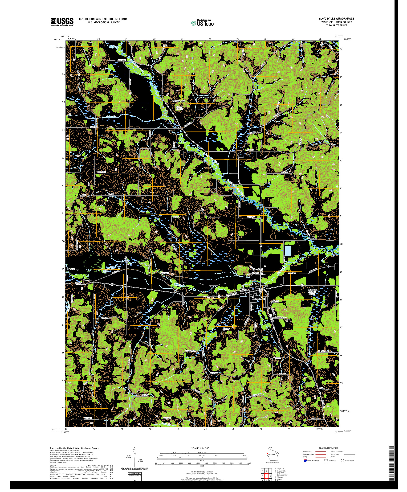 US TOPO 7.5-MINUTE MAP FOR BOYCEVILLE, WI