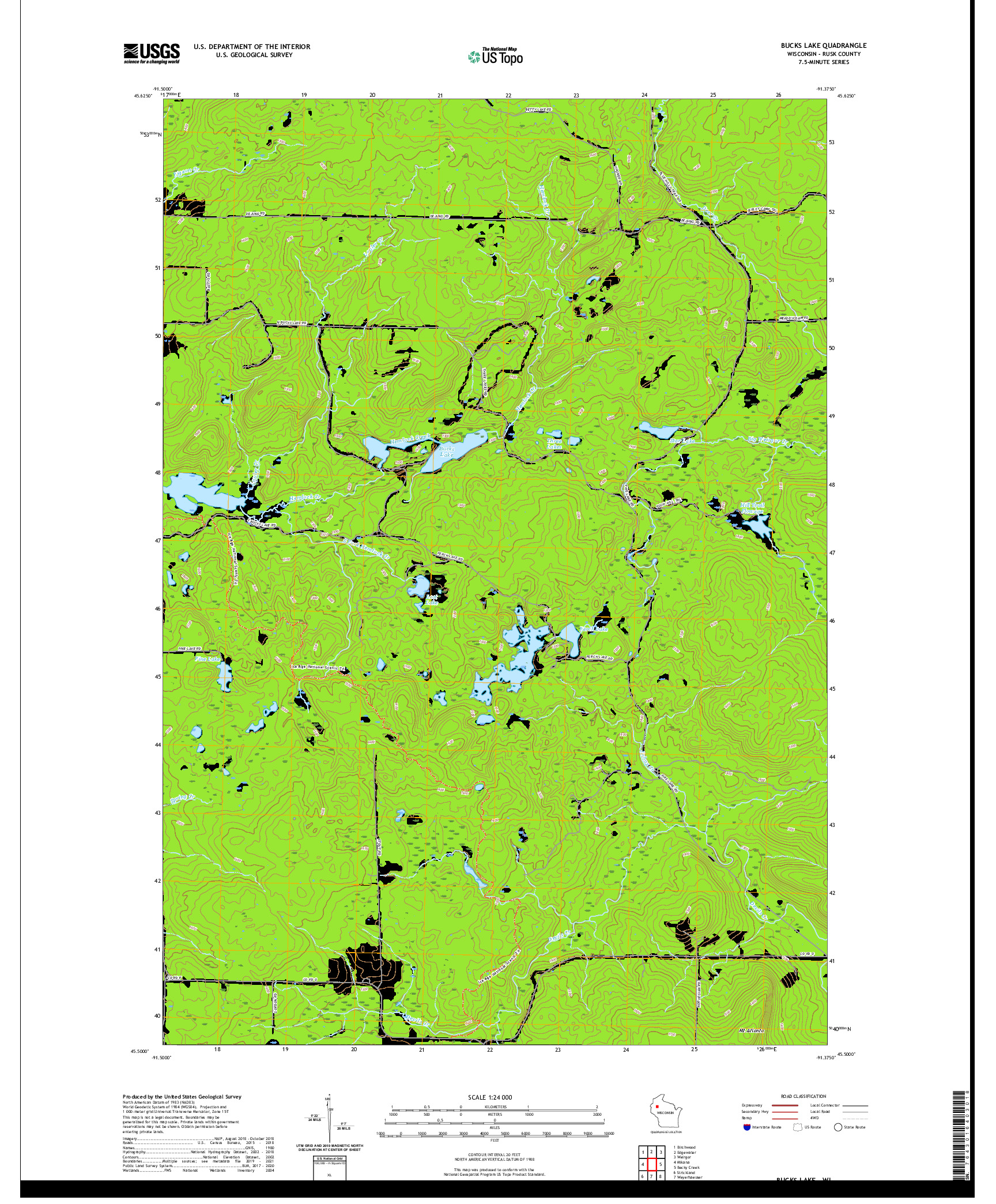 US TOPO 7.5-MINUTE MAP FOR BUCKS LAKE, WI