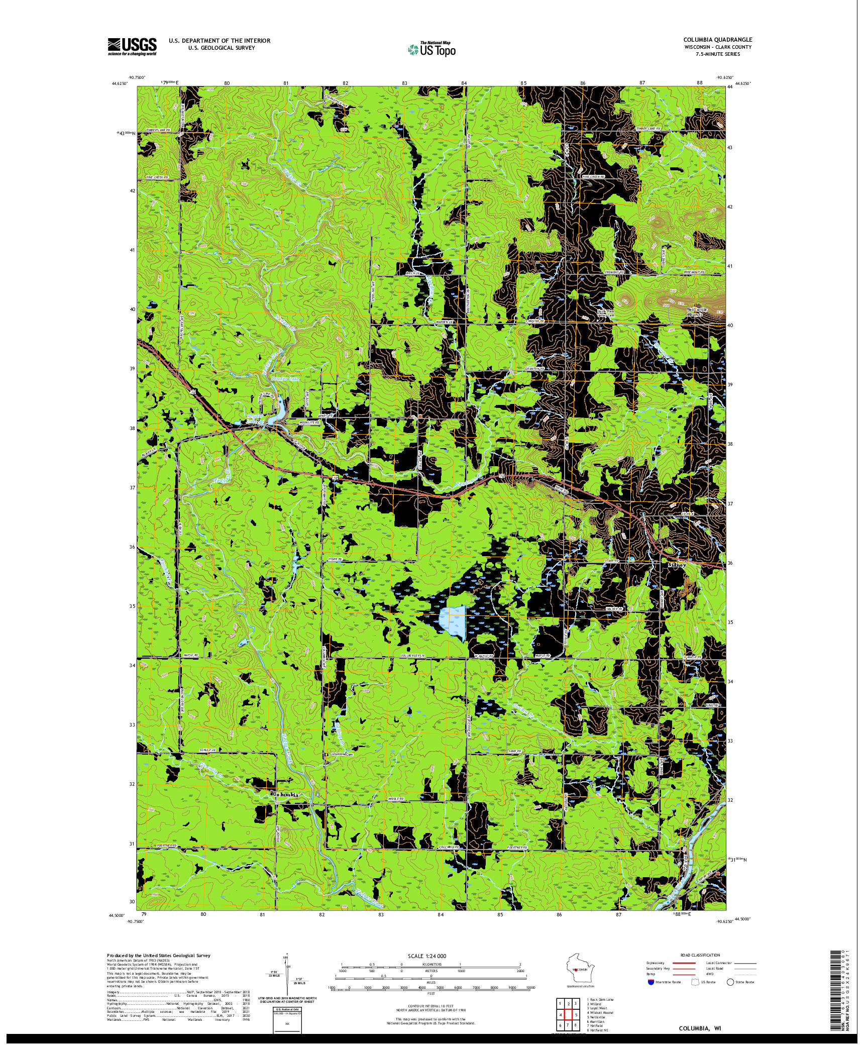 US TOPO 7.5-MINUTE MAP FOR COLUMBIA, WI