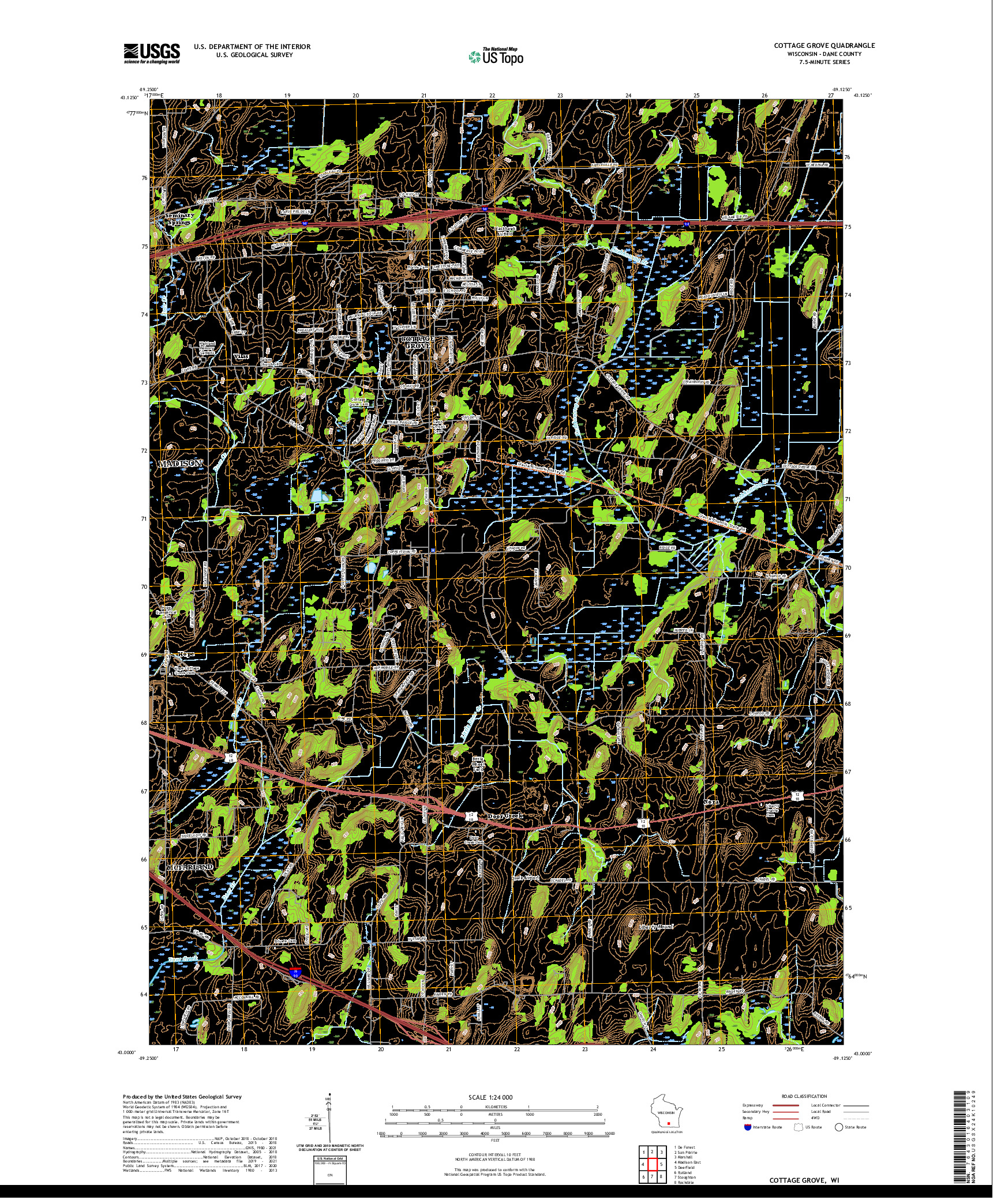 US TOPO 7.5-MINUTE MAP FOR COTTAGE GROVE, WI