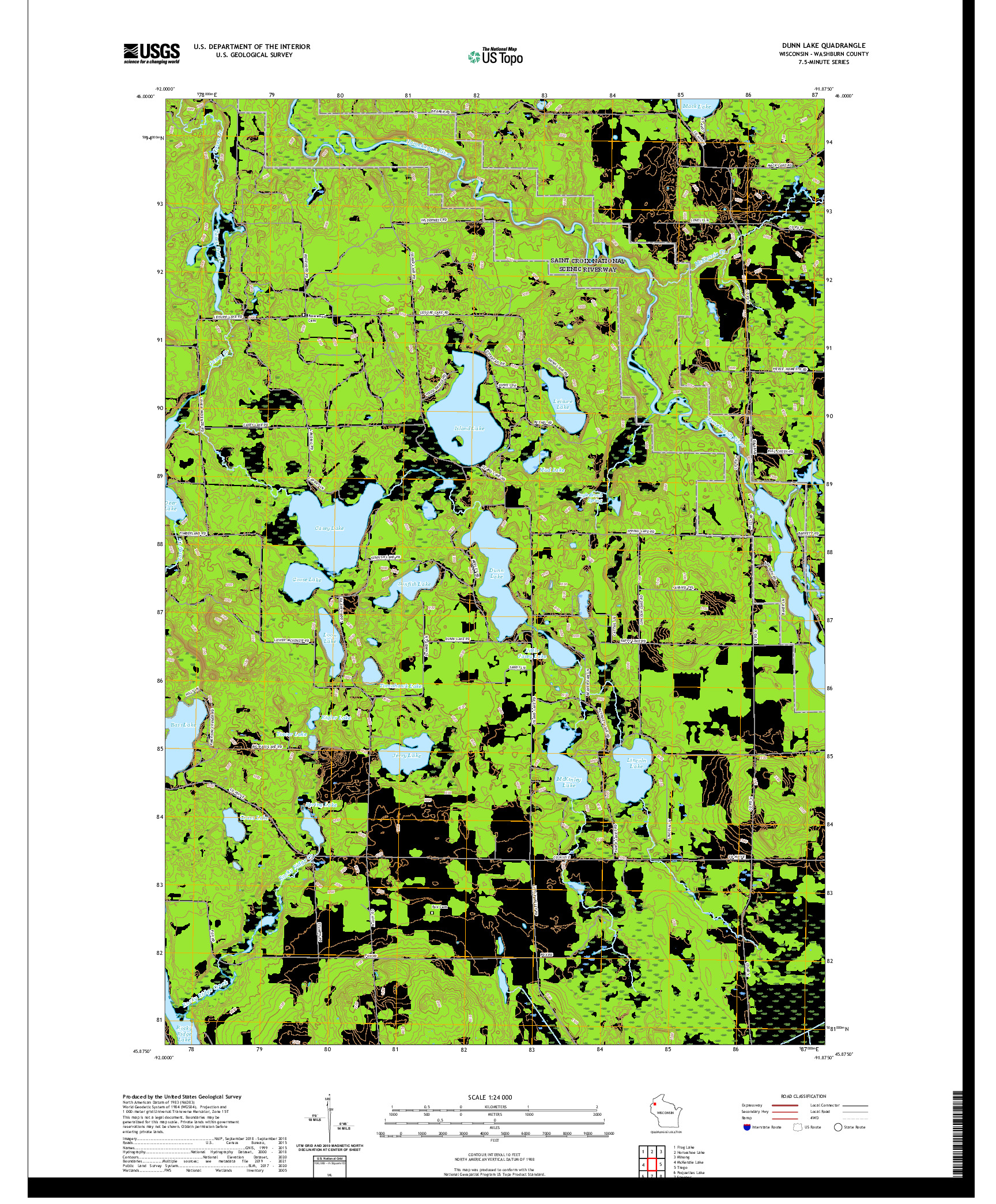 US TOPO 7.5-MINUTE MAP FOR DUNN LAKE, WI