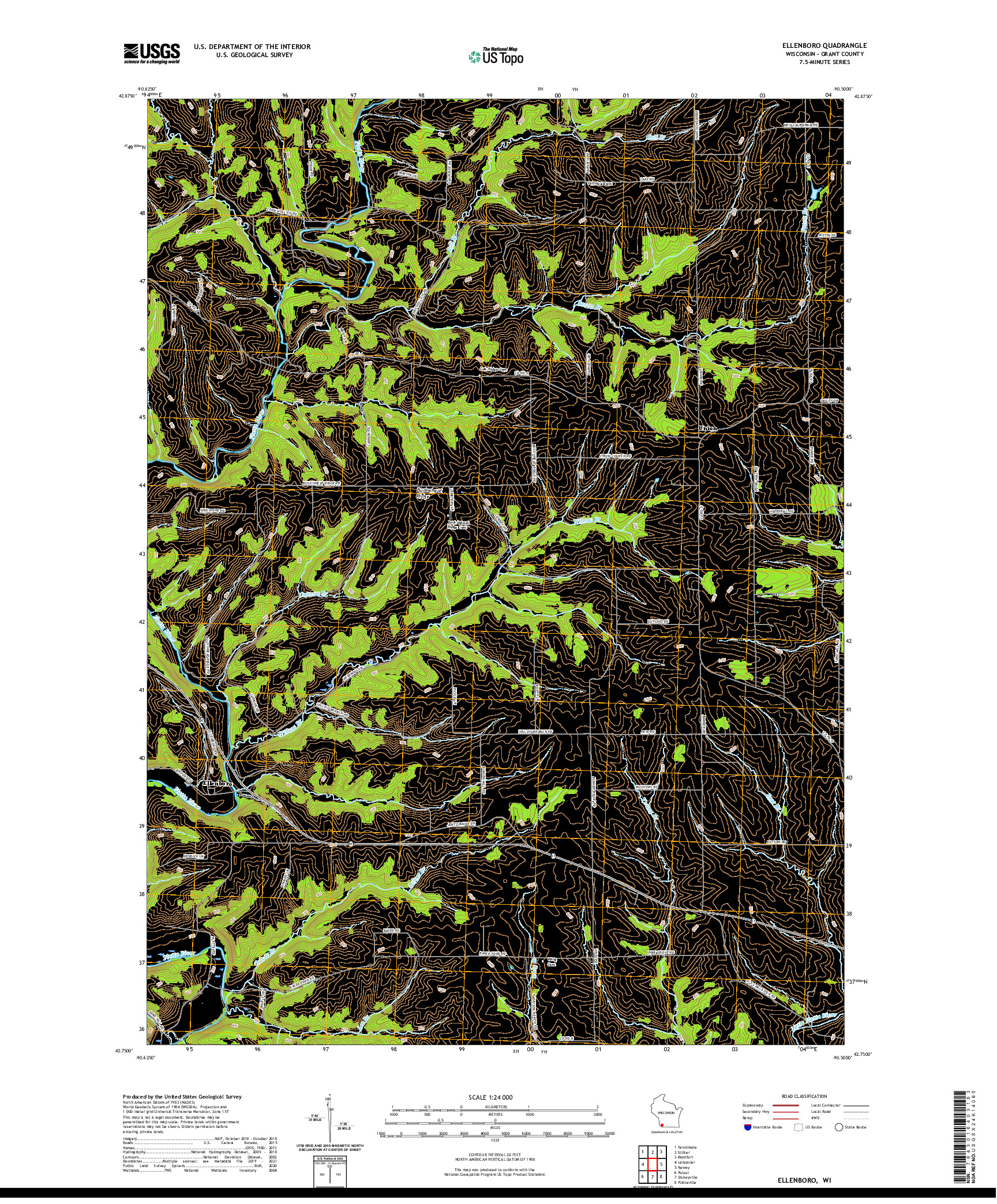 US TOPO 7.5-MINUTE MAP FOR ELLENBORO, WI