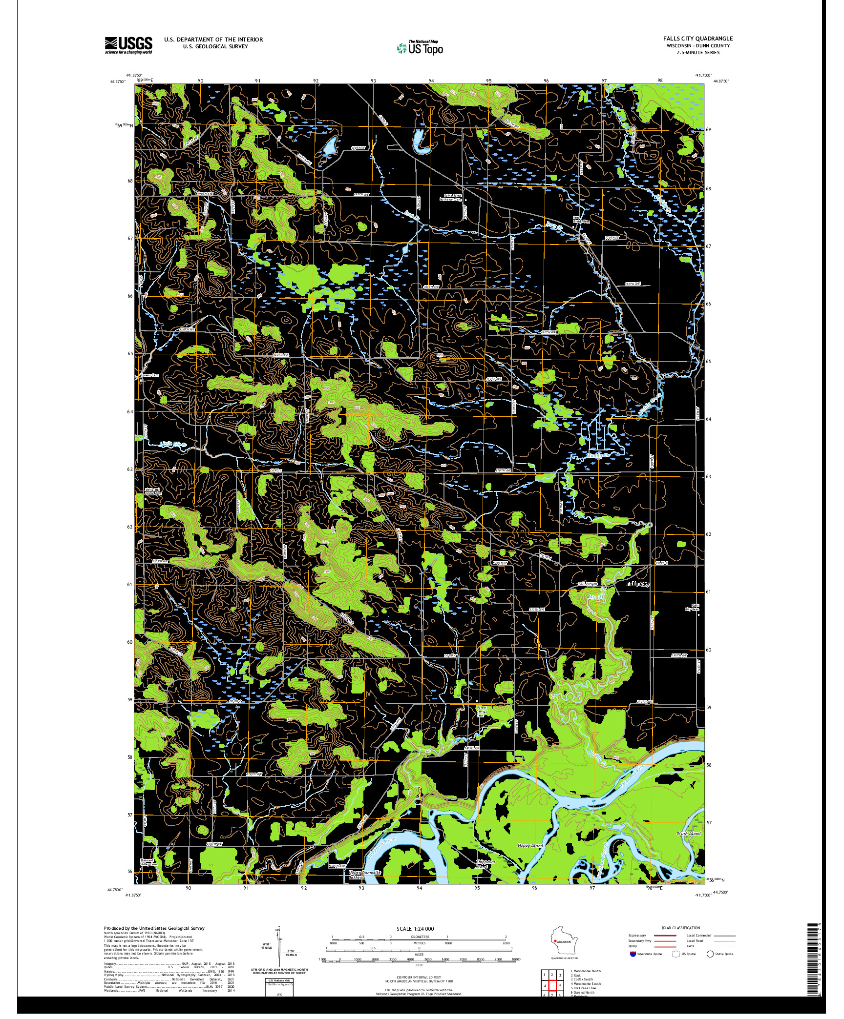 US TOPO 7.5-MINUTE MAP FOR FALLS CITY, WI