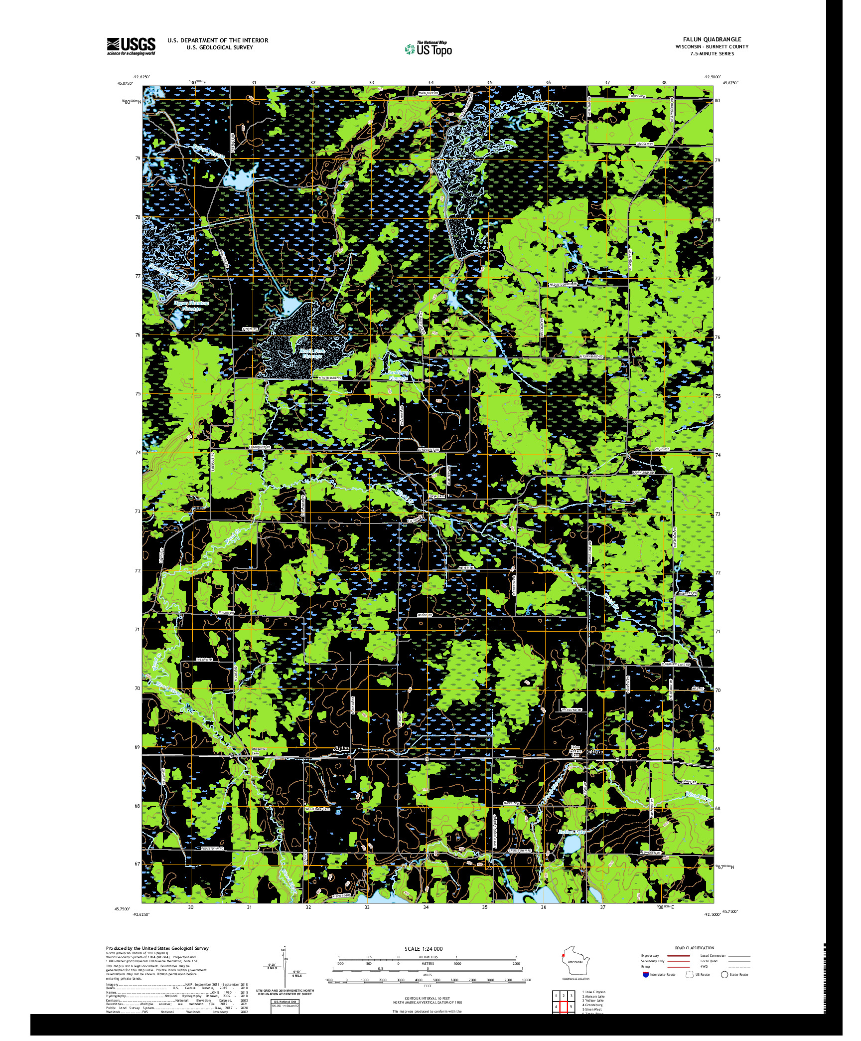 US TOPO 7.5-MINUTE MAP FOR FALUN, WI