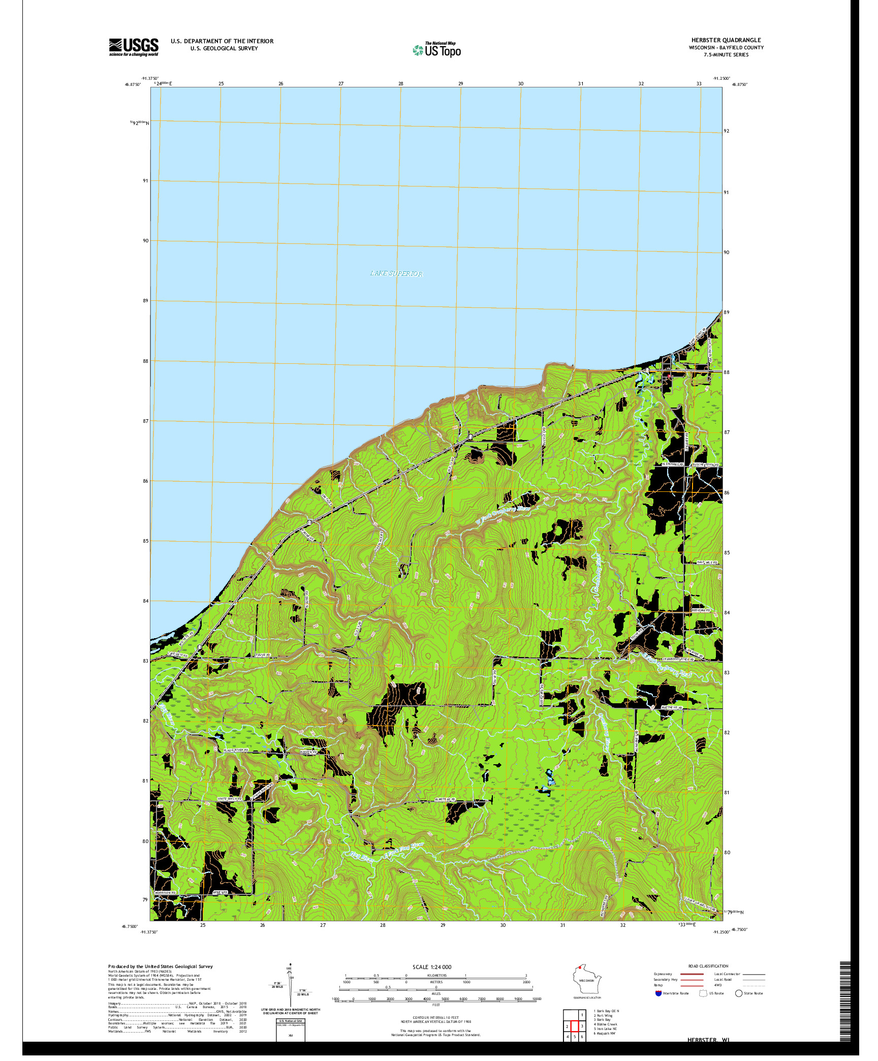 US TOPO 7.5-MINUTE MAP FOR HERBSTER, WI