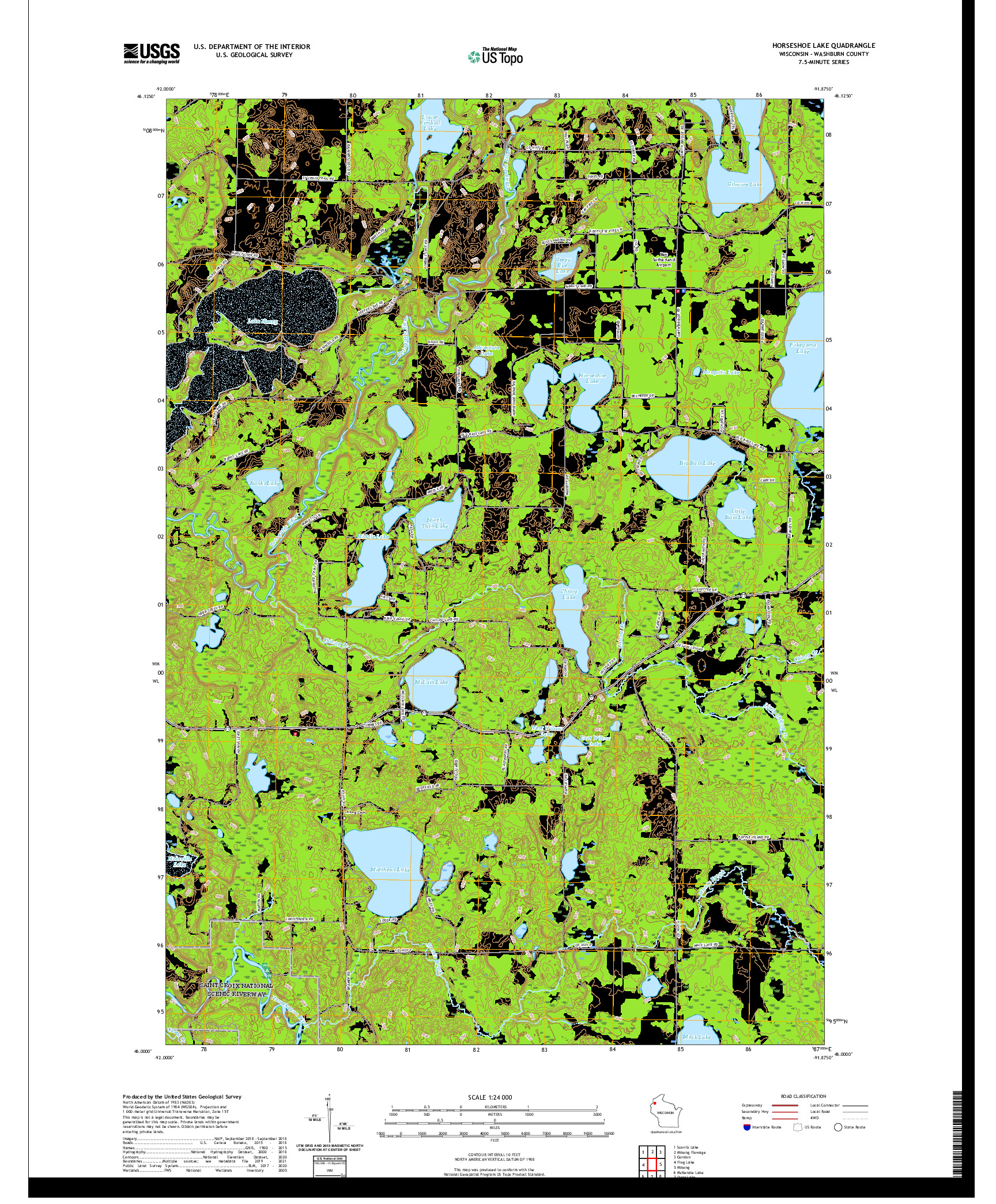 US TOPO 7.5-MINUTE MAP FOR HORSESHOE LAKE, WI