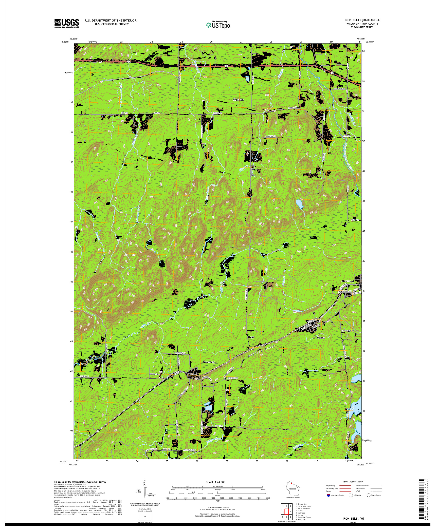 US TOPO 7.5-MINUTE MAP FOR IRON BELT, WI