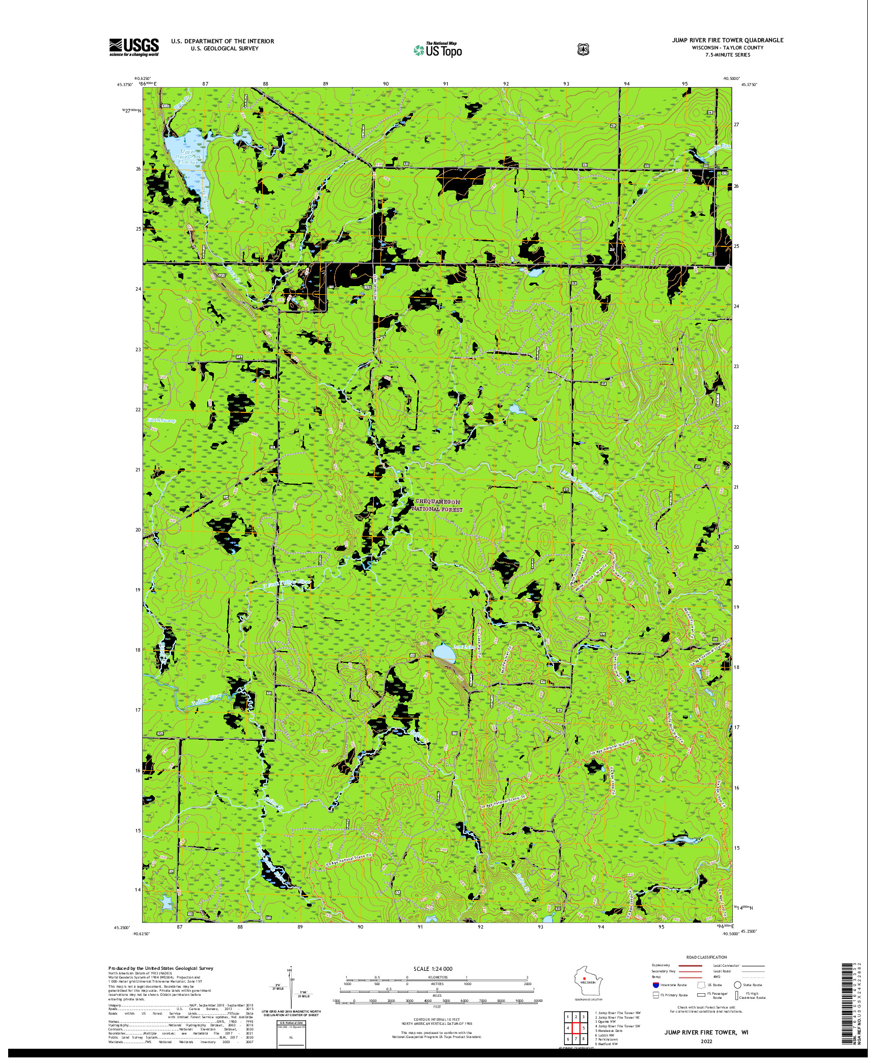 US TOPO 7.5-MINUTE MAP FOR JUMP RIVER FIRE TOWER, WI