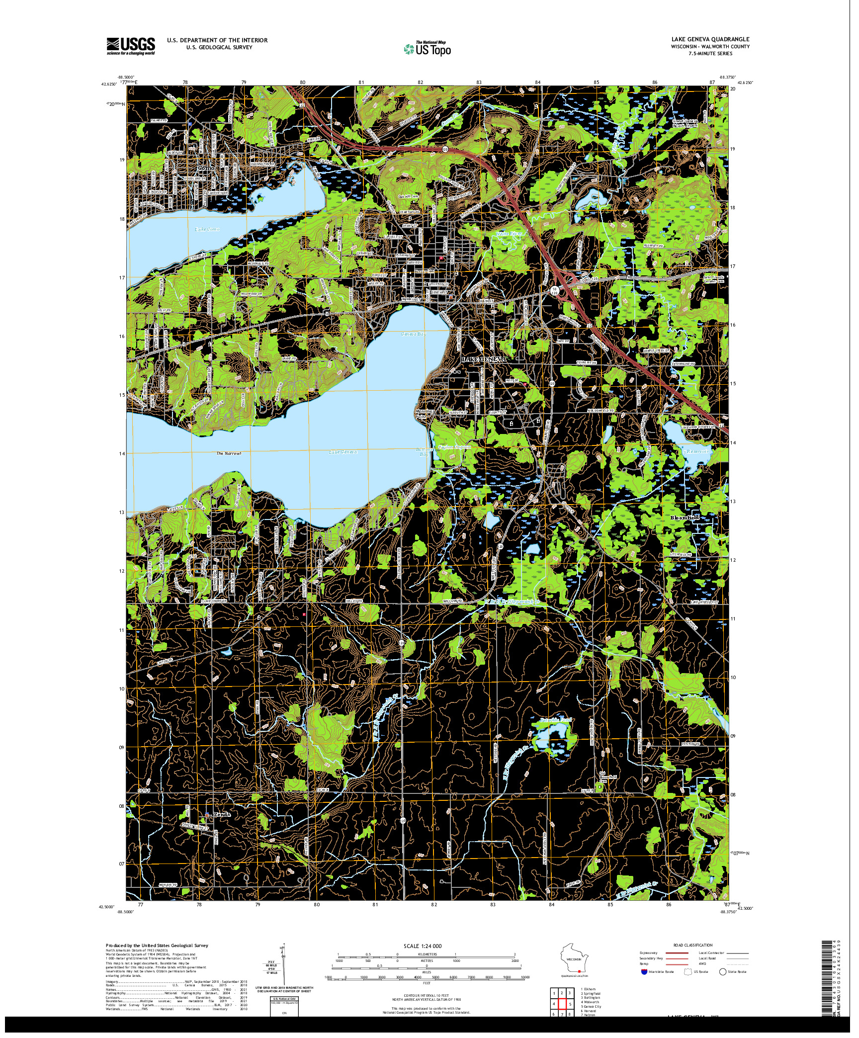 US TOPO 7.5-MINUTE MAP FOR LAKE GENEVA, WI