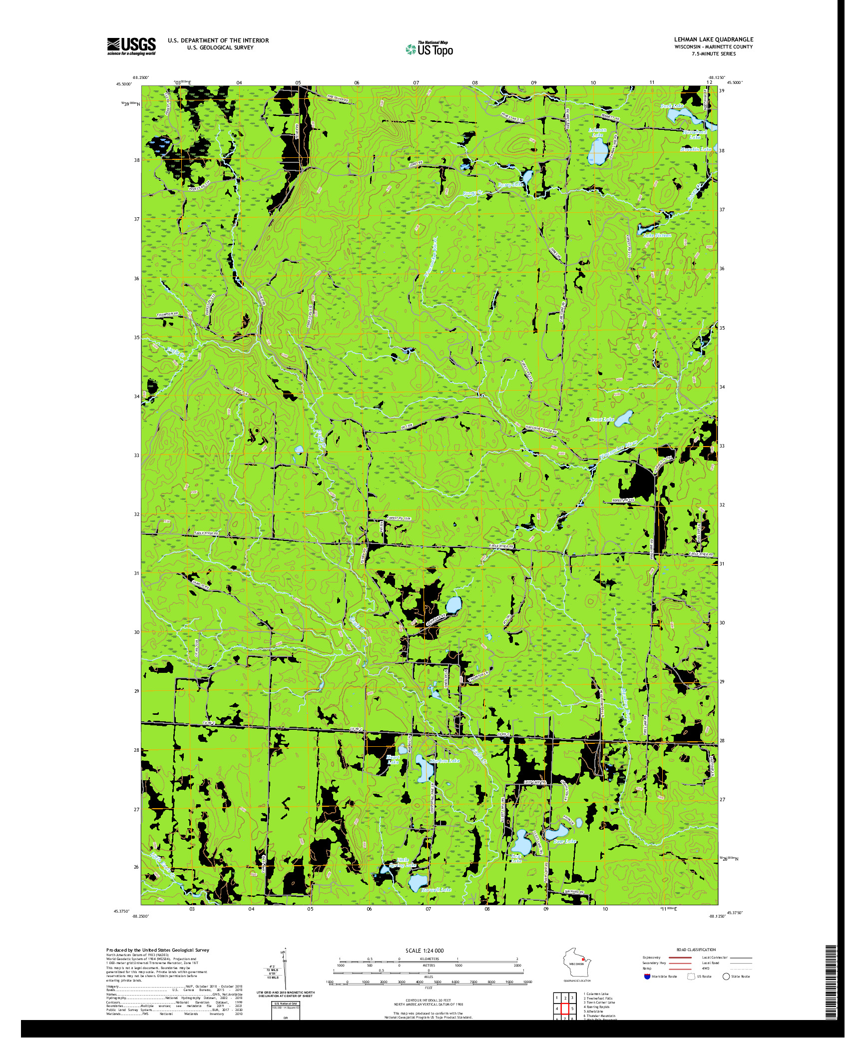 US TOPO 7.5-MINUTE MAP FOR LEHMAN LAKE, WI