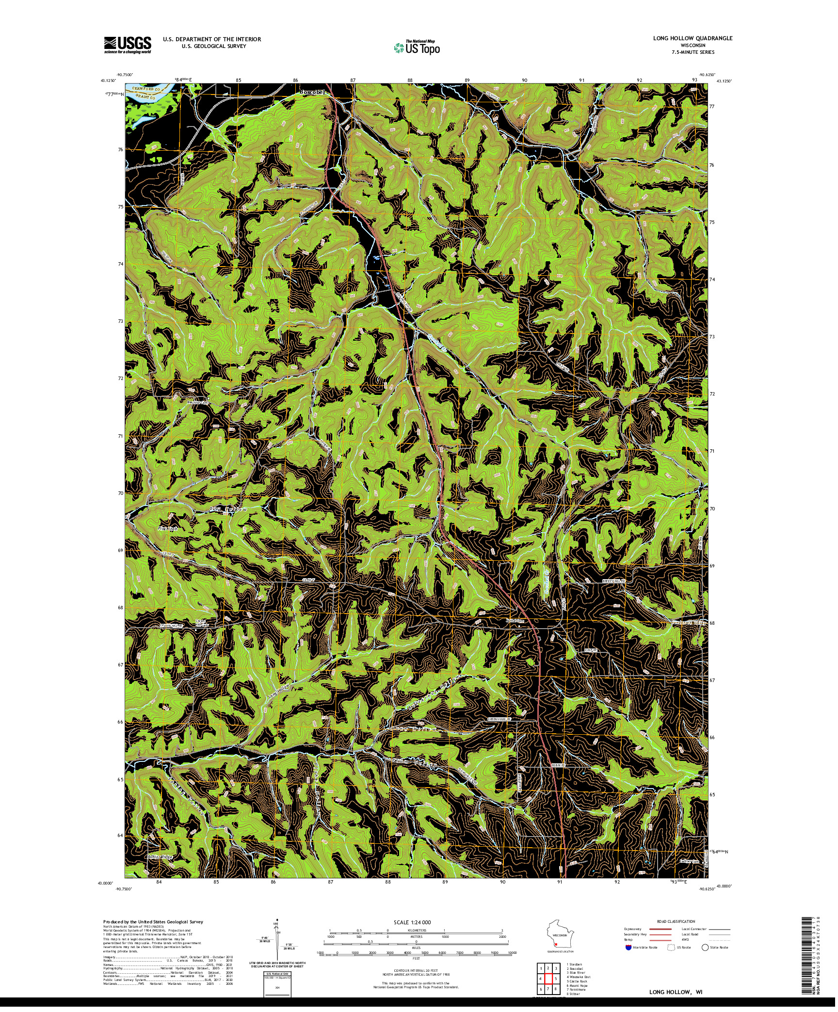 US TOPO 7.5-MINUTE MAP FOR LONG HOLLOW, WI