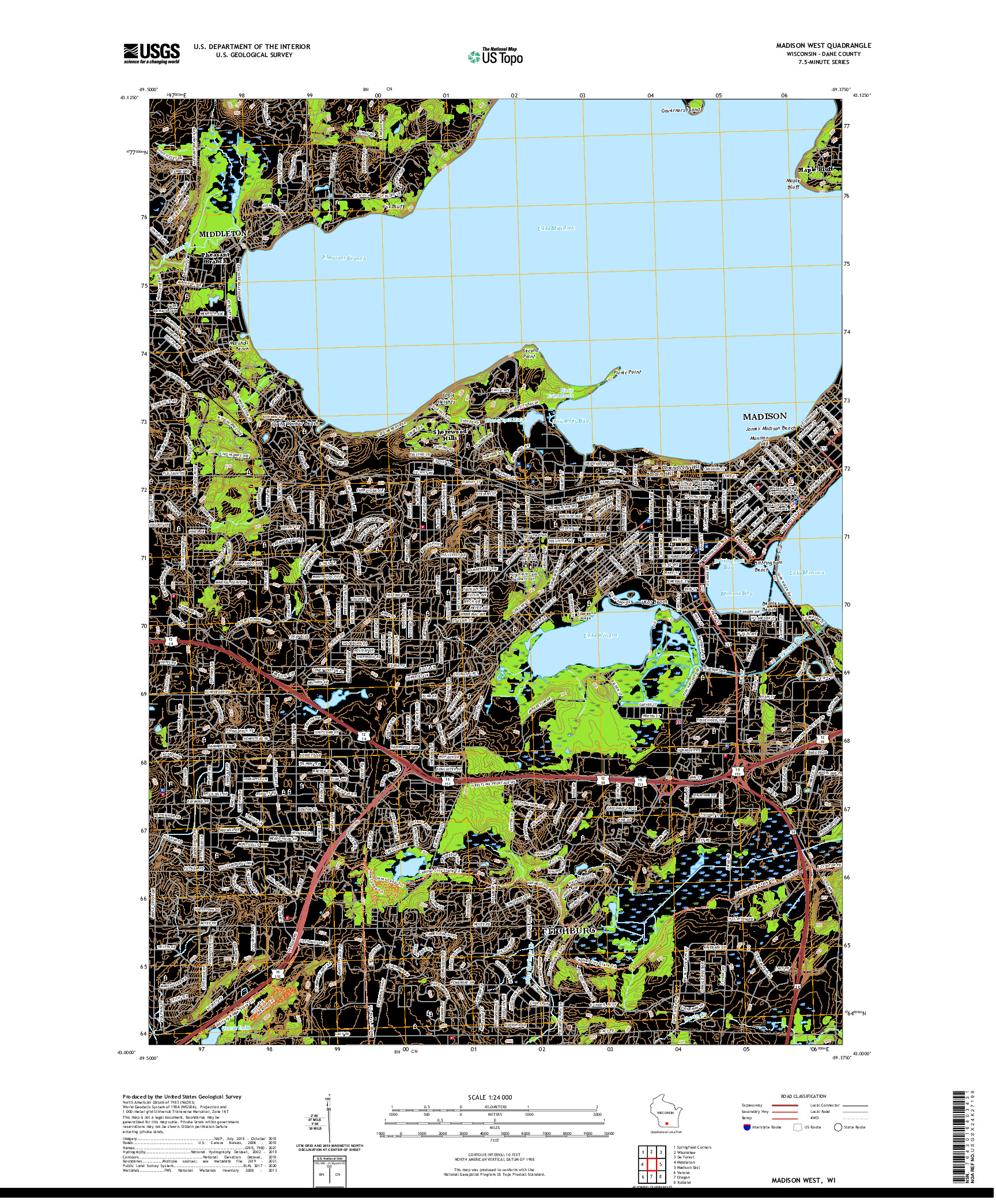 US TOPO 7.5-MINUTE MAP FOR MADISON WEST, WI