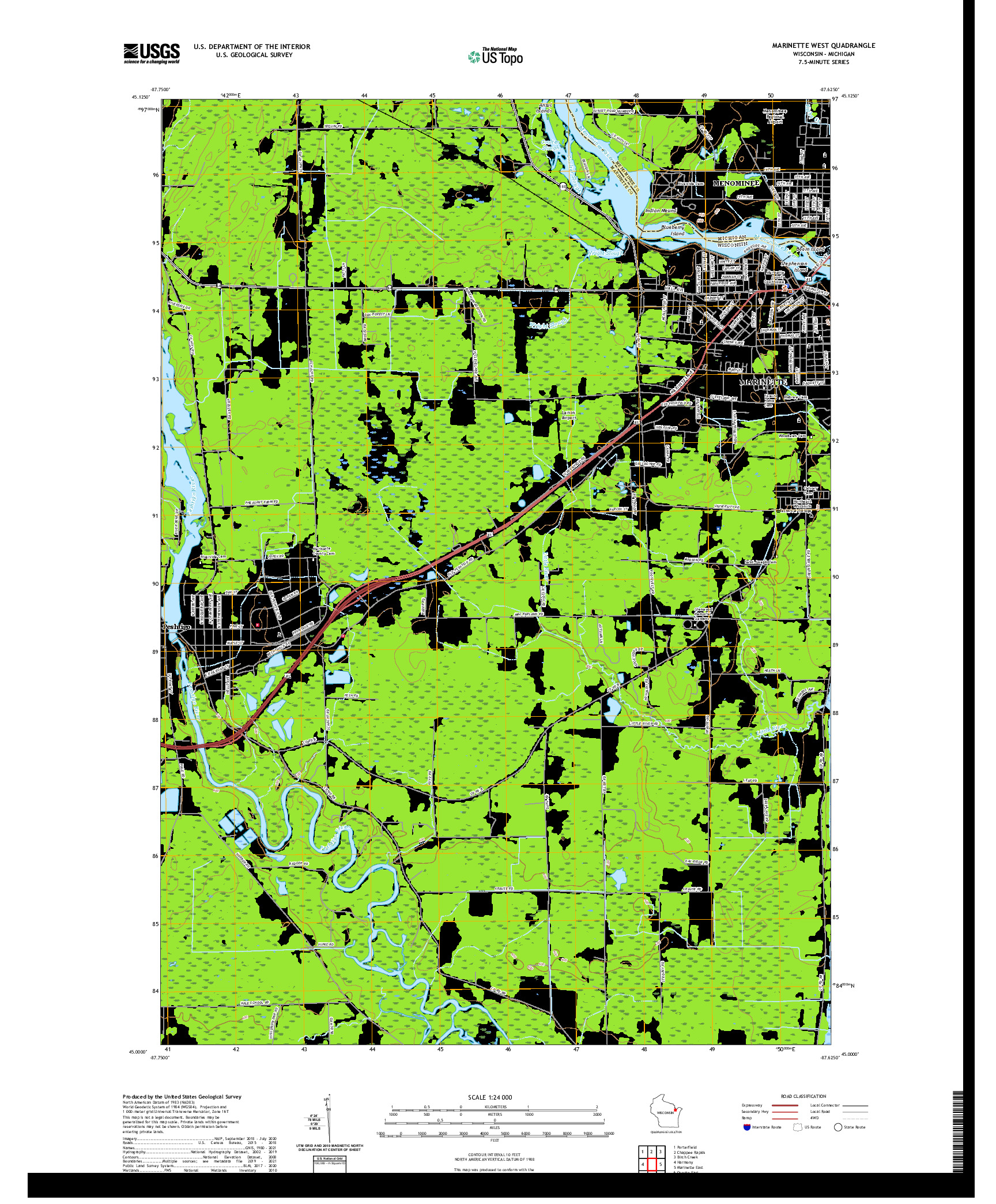 US TOPO 7.5-MINUTE MAP FOR MARINETTE WEST, WI,MI