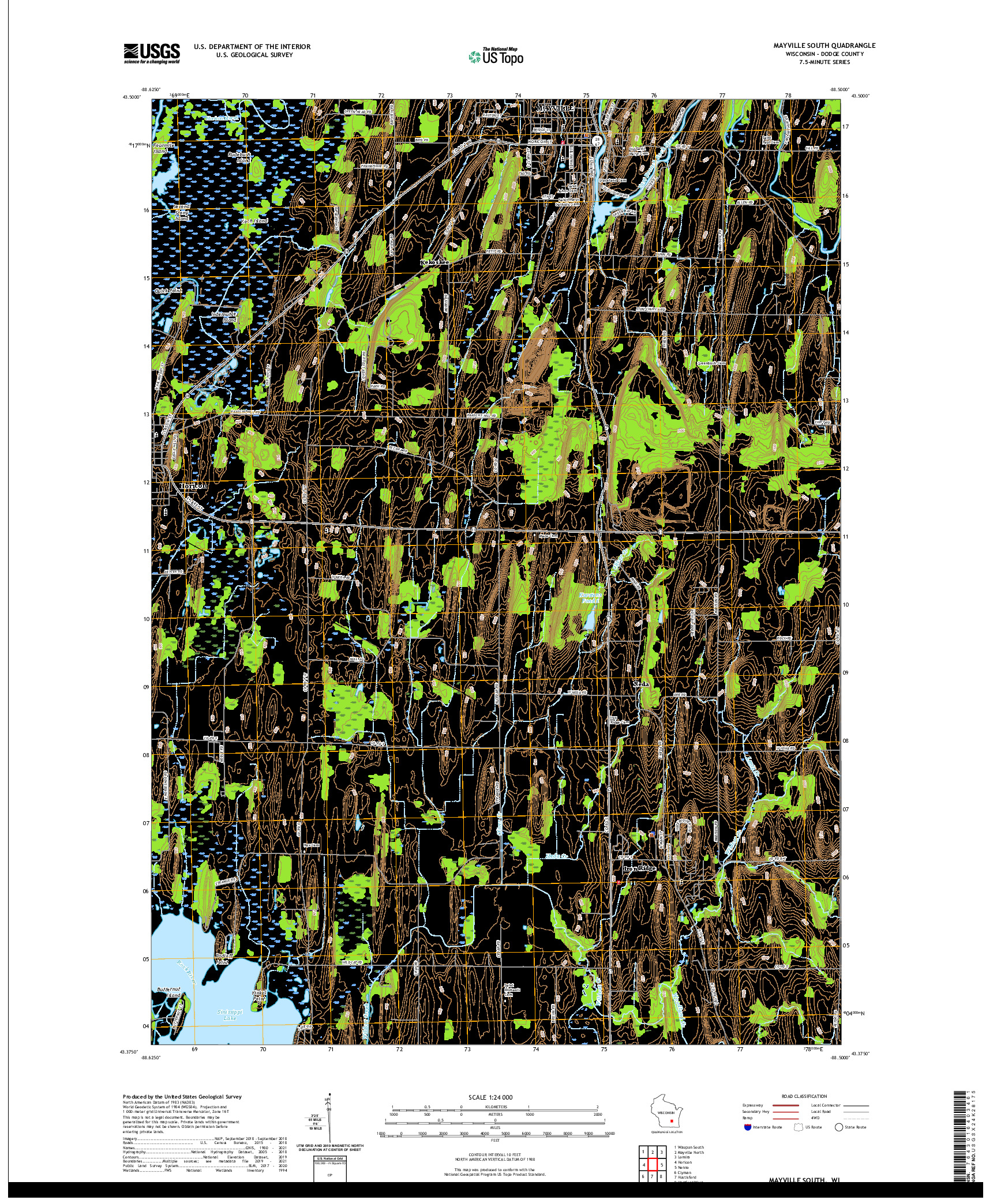 US TOPO 7.5-MINUTE MAP FOR MAYVILLE SOUTH, WI