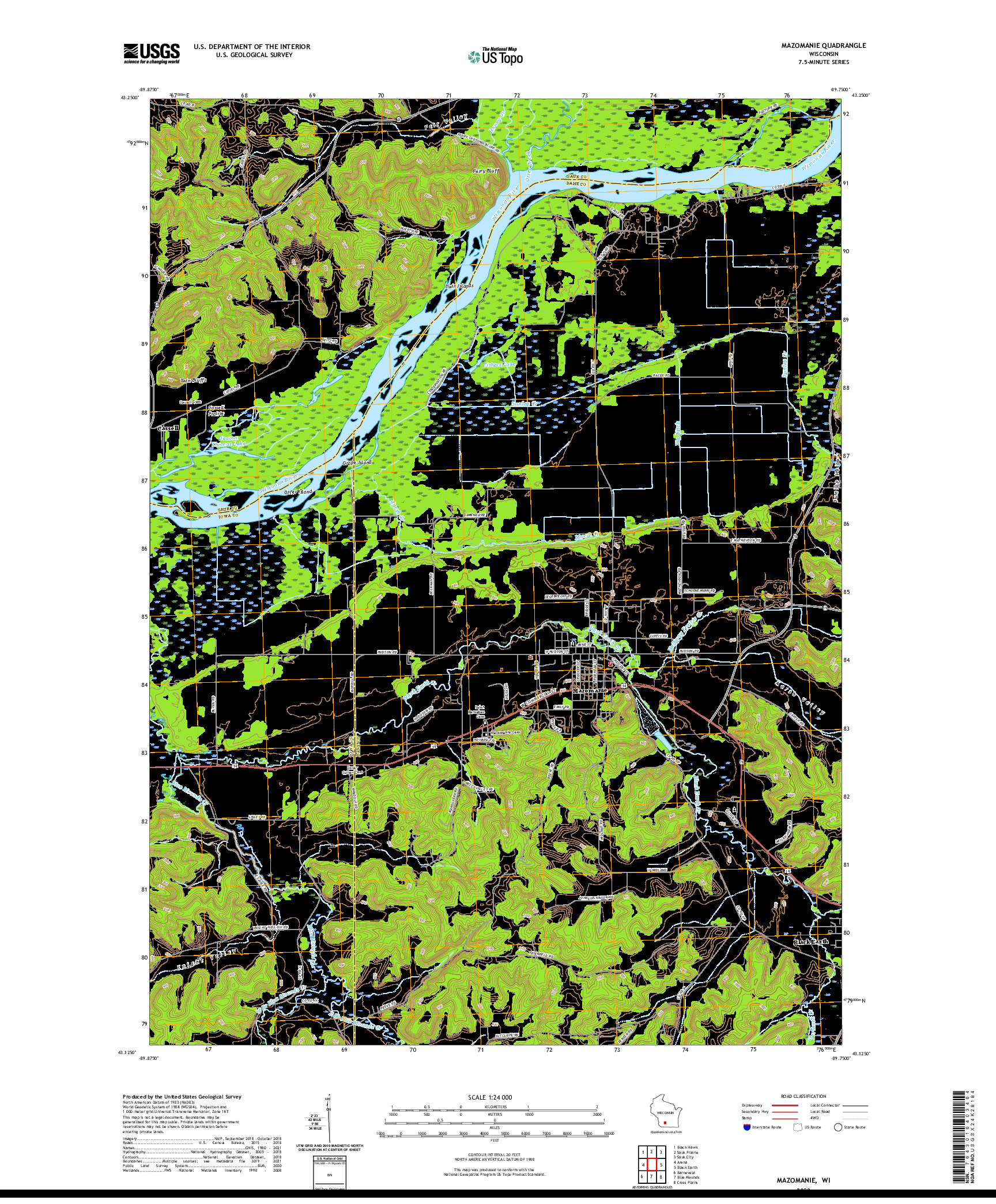 US TOPO 7.5-MINUTE MAP FOR MAZOMANIE, WI