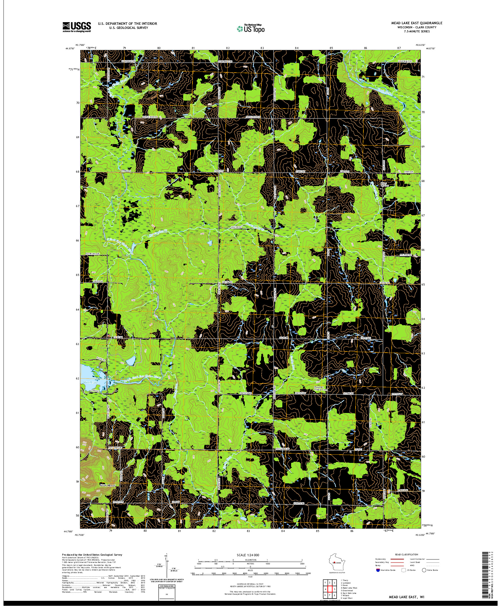 US TOPO 7.5-MINUTE MAP FOR MEAD LAKE EAST, WI