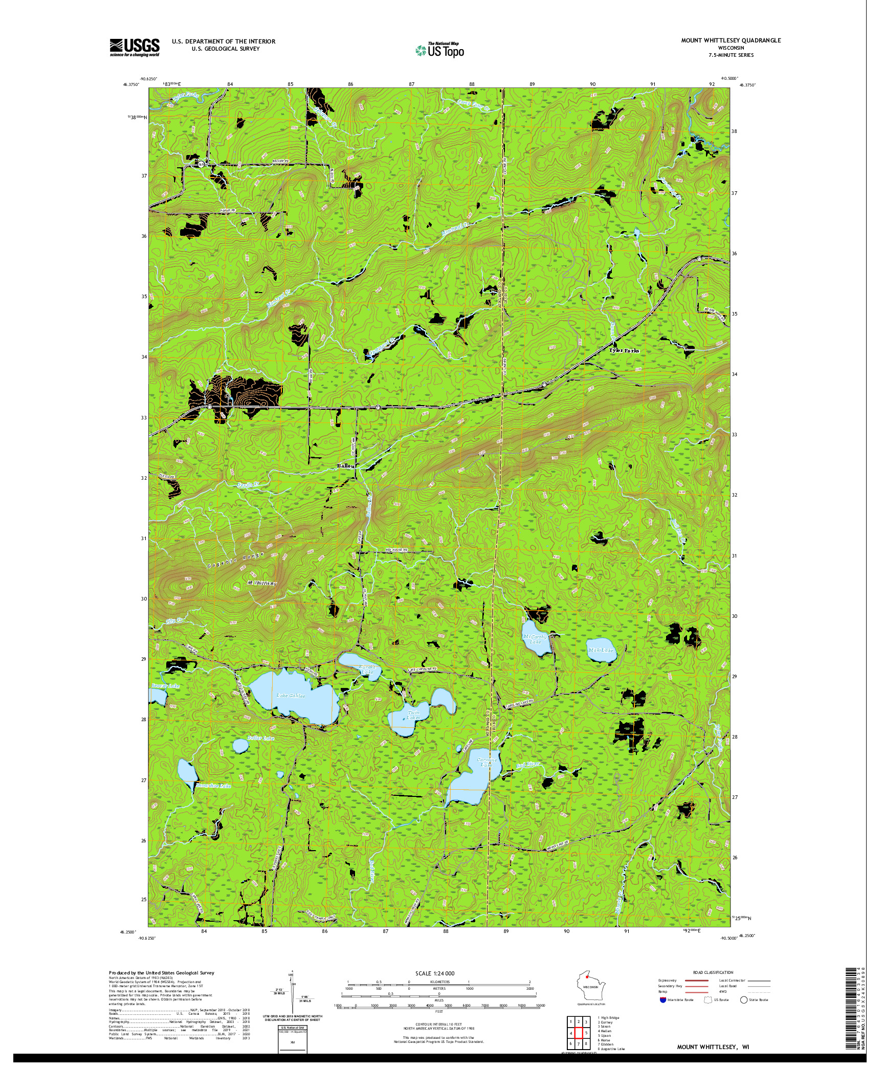 US TOPO 7.5-MINUTE MAP FOR MOUNT WHITTLESEY, WI