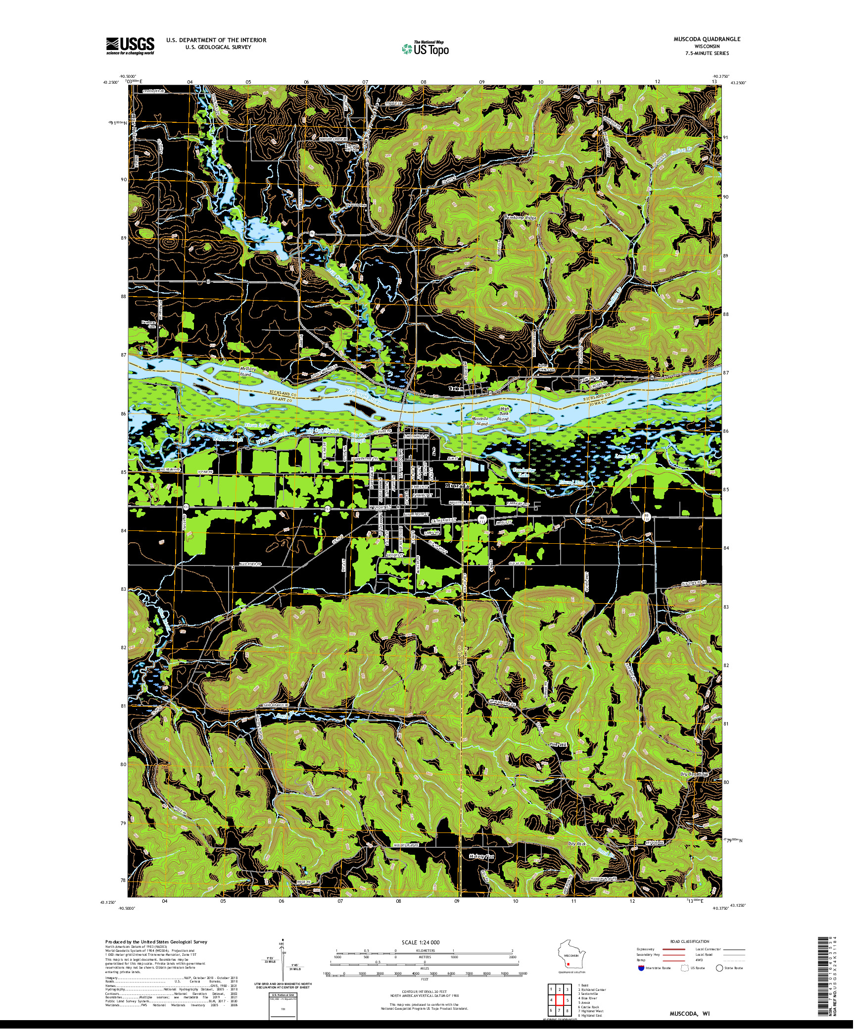 US TOPO 7.5-MINUTE MAP FOR MUSCODA, WI