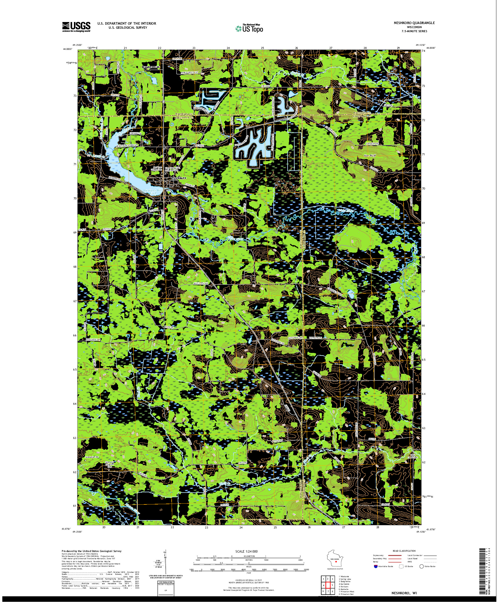 US TOPO 7.5-MINUTE MAP FOR NESHKORO, WI