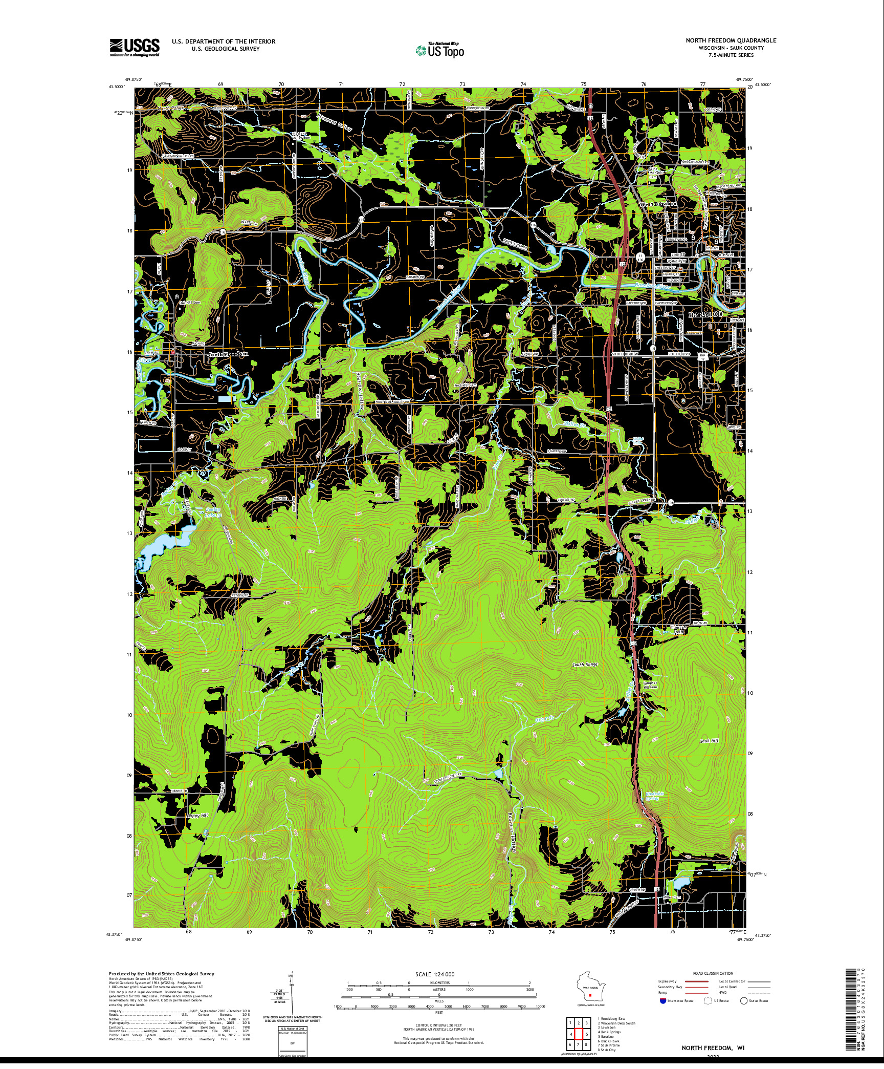 US TOPO 7.5-MINUTE MAP FOR NORTH FREEDOM, WI