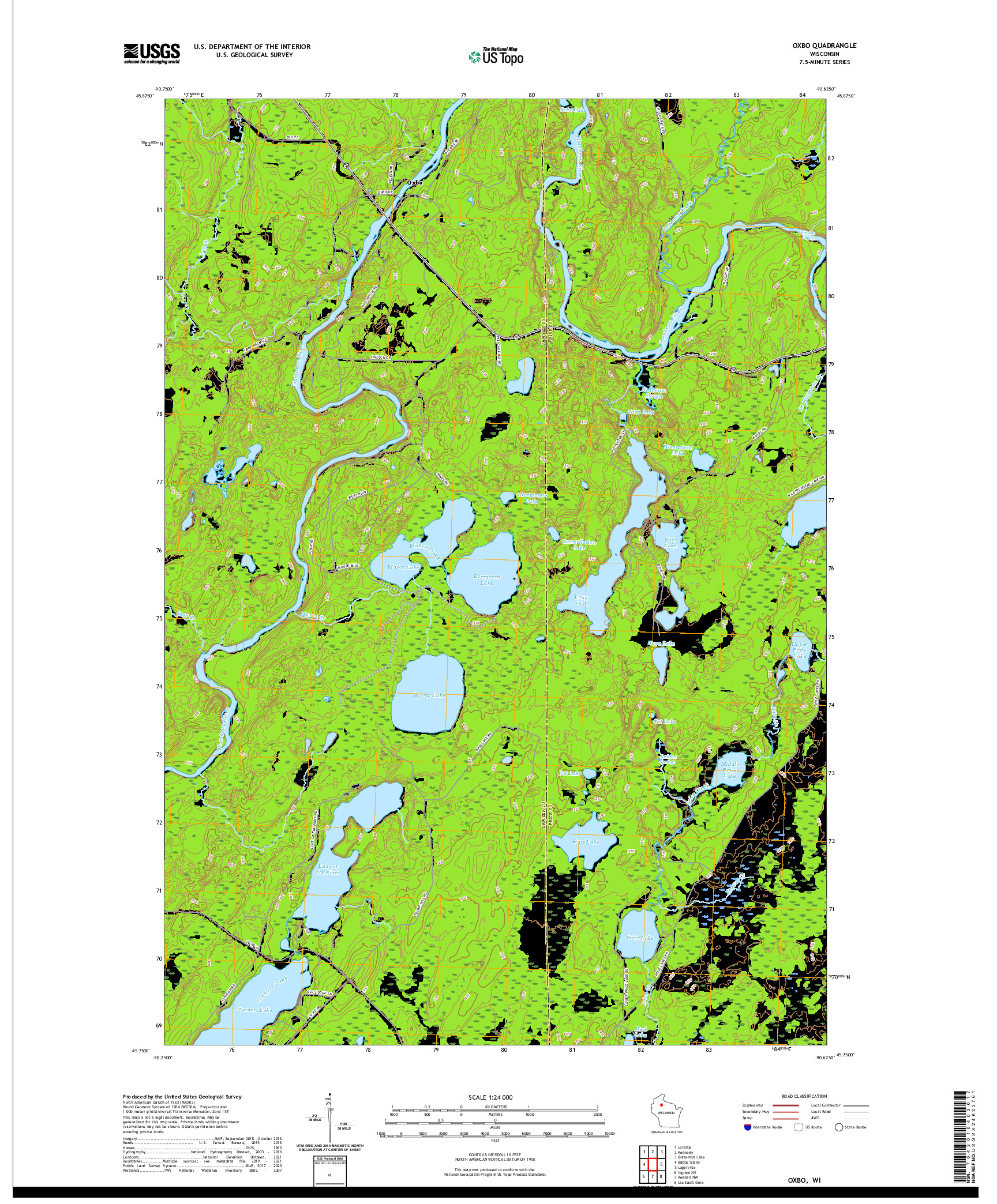 US TOPO 7.5-MINUTE MAP FOR OXBO, WI