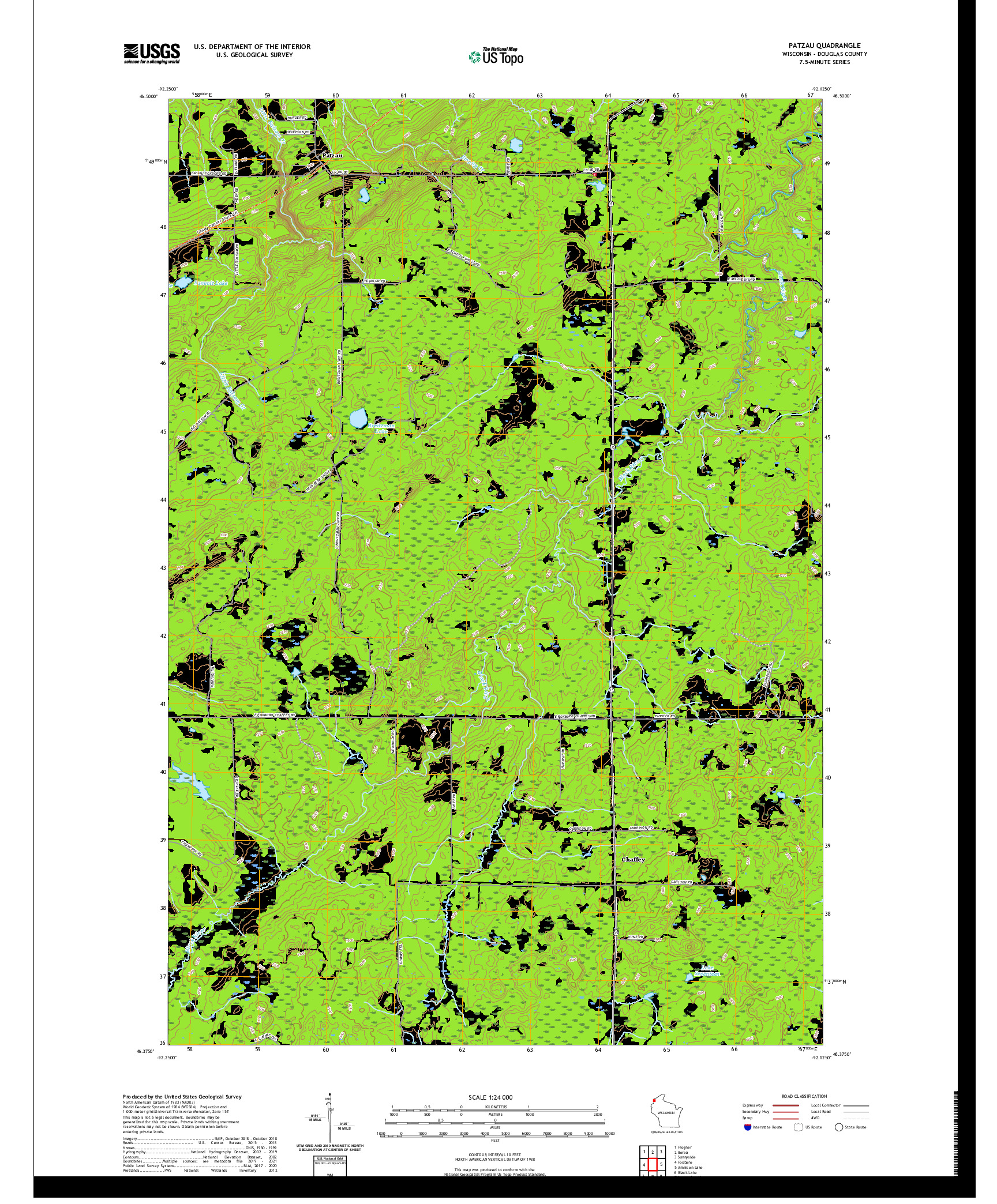 US TOPO 7.5-MINUTE MAP FOR PATZAU, WI