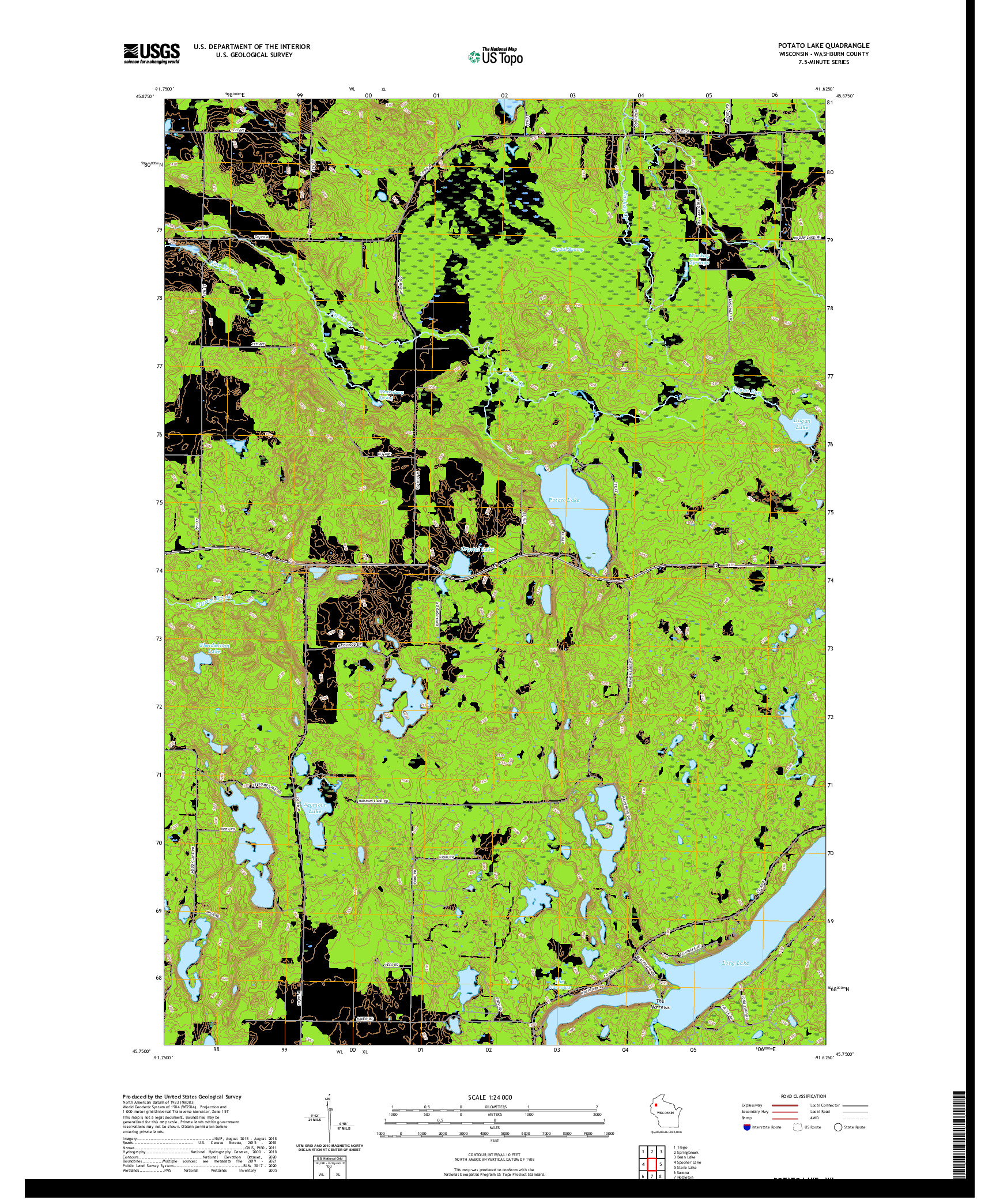 US TOPO 7.5-MINUTE MAP FOR POTATO LAKE, WI